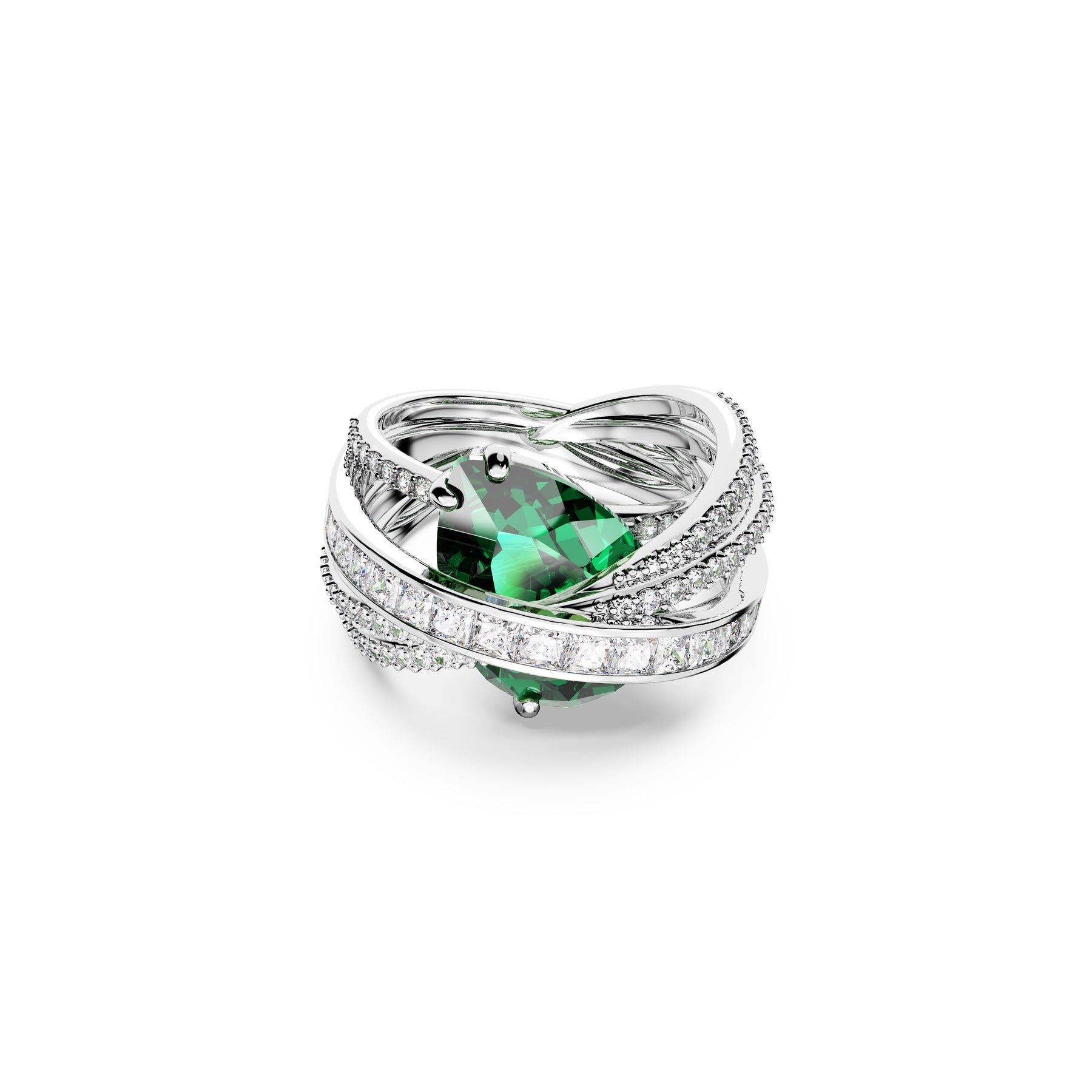Swarovski Hyperbola Cocktail Ring, Carbon Neutral Zirconia, Mixed Cuts, Four Bands, Green, Rhodium Plated -Swarovski