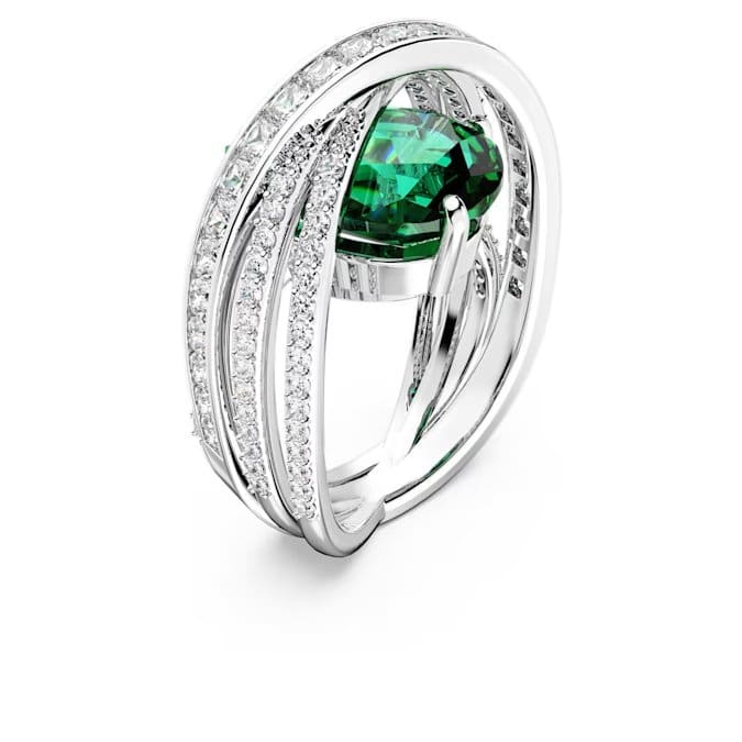 Swarovski Hyperbola Cocktail Ring, Carbon Neutral Zirconia, Mixed Cuts, Four Bands, Green, Rhodium Plated -Swarovski