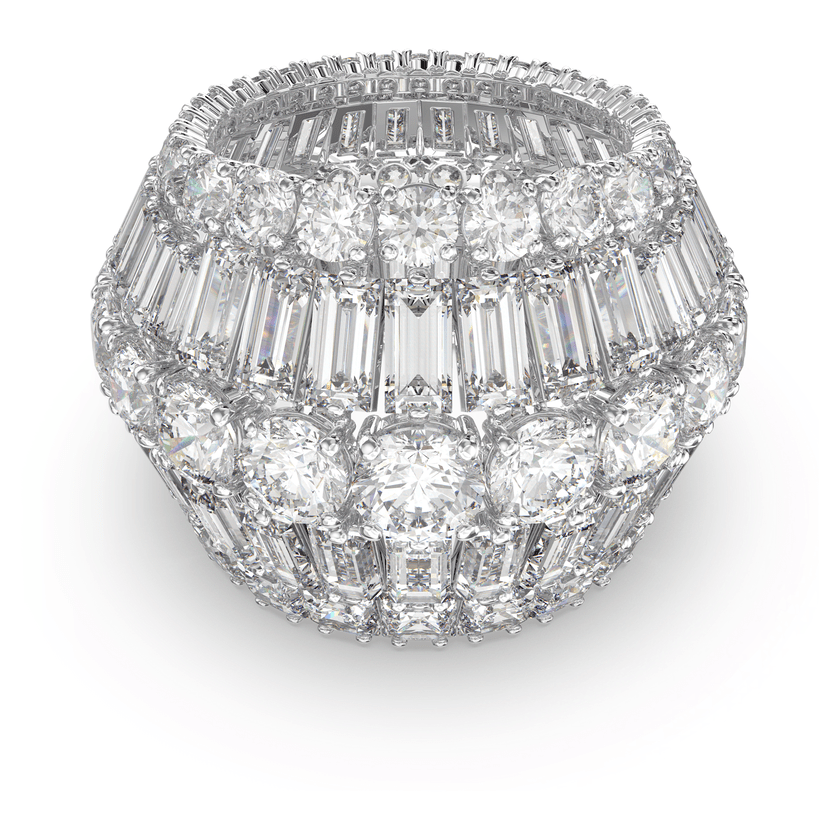 Swarovski Hyperbola Cocktail Ring Large, White, Rhodium plated -Swarovski