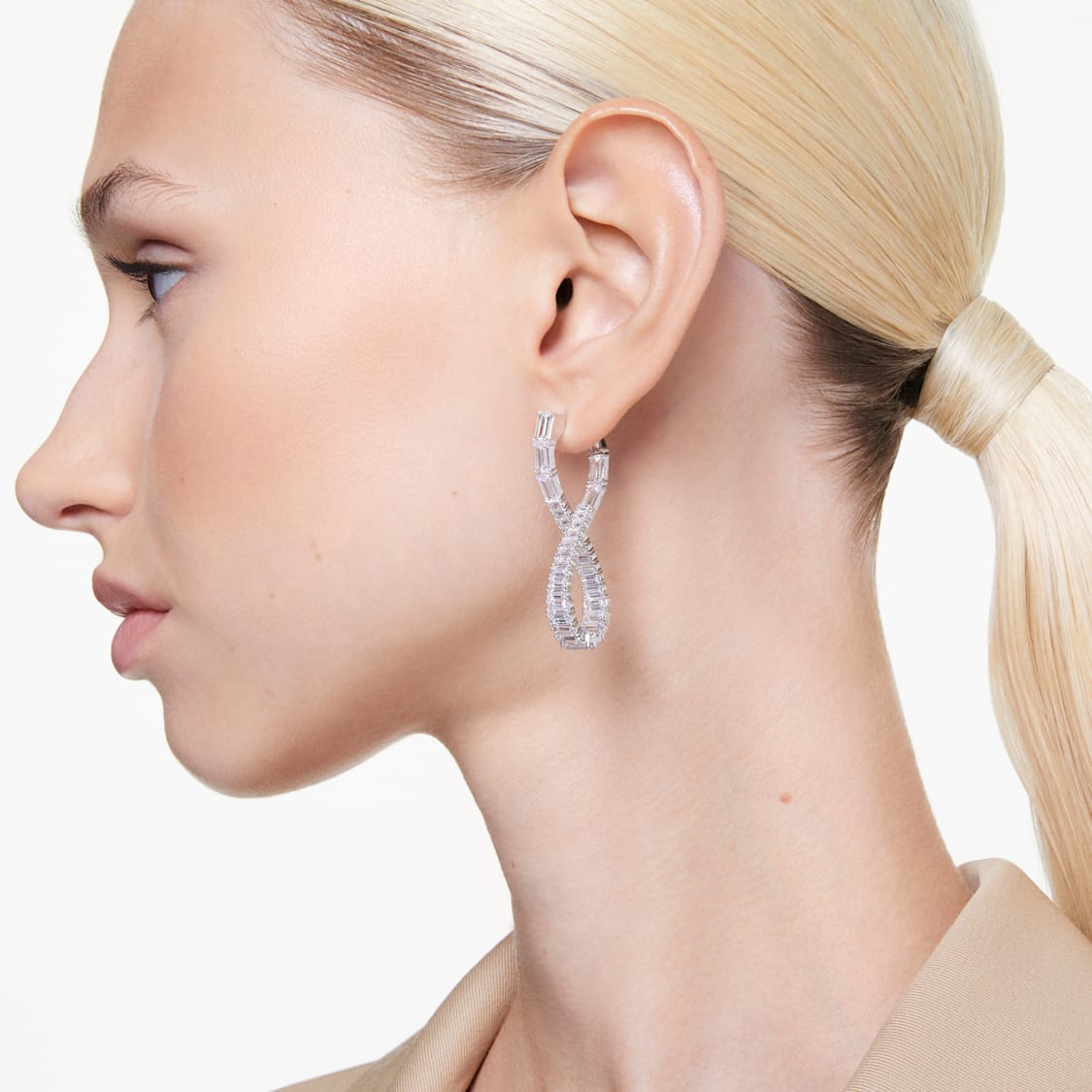 Swarovski Hyperbola Drop Earrings Infinity, White, Rhodium Plated -Swarovski