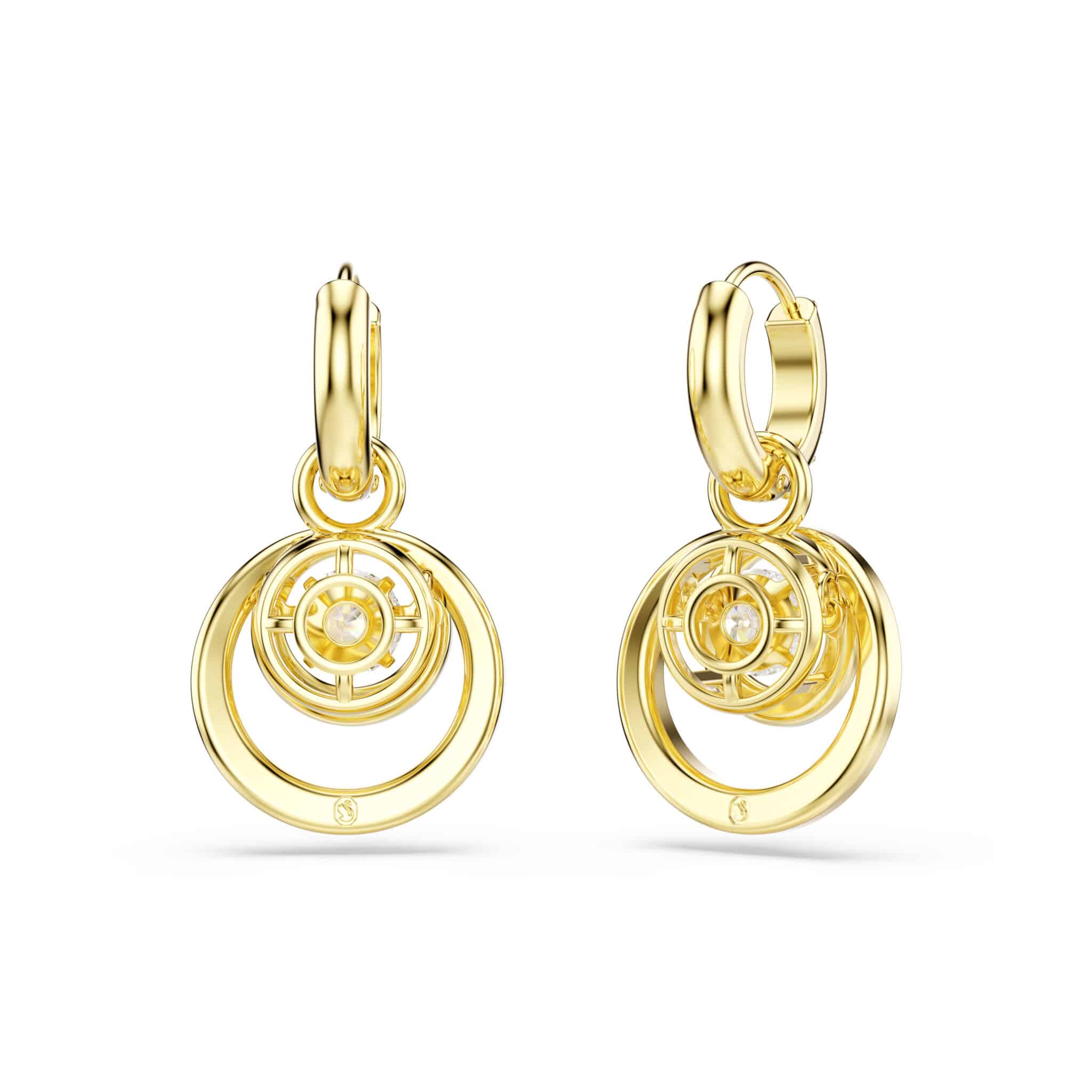 Swarovski Hyperbola Drop Earrings, Round cut, White, Gold-tone plated -Swarovski