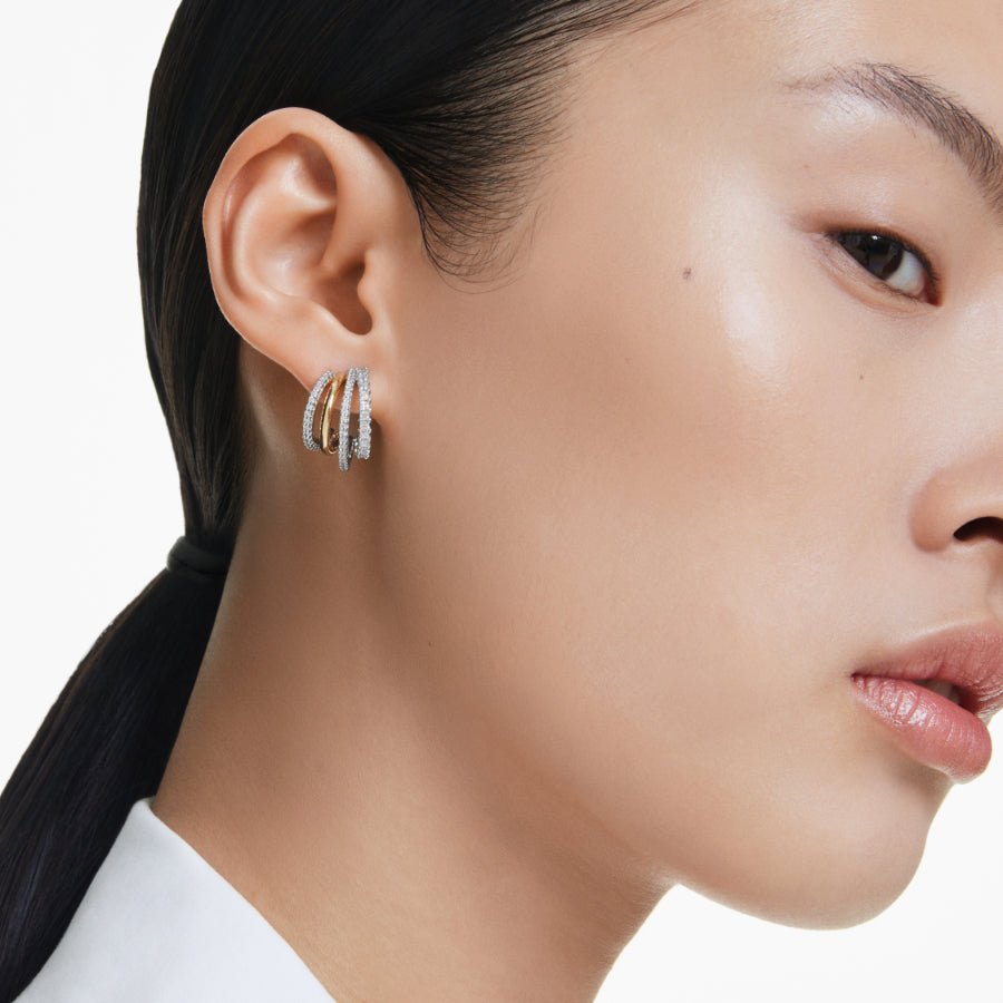 Swarovski Hyperbola Hoop Earrings, Mixed Cuts, Mini, White, Mixed Metal Finish -Swarovski