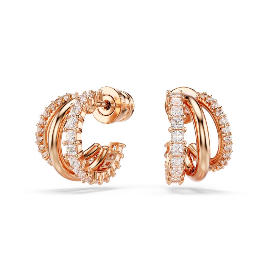 Swarovski Hyperbola Hoop Earrings, Mixed Cuts, Mini, White, Rose Gold-Tone Plated -Swarovski