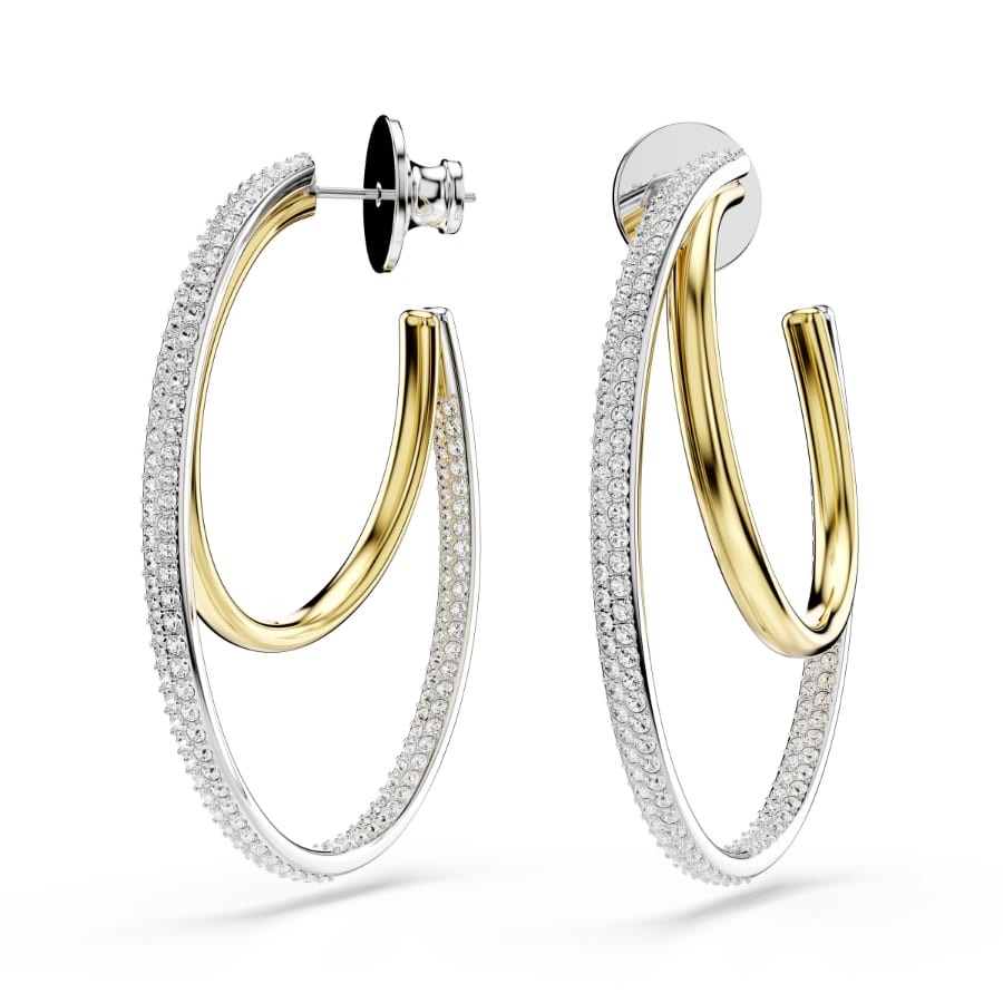 Swarovski Hyperbola Hoop Earrings, Round Cut, Medium, White, Mixed Metal Finish -Swarovski