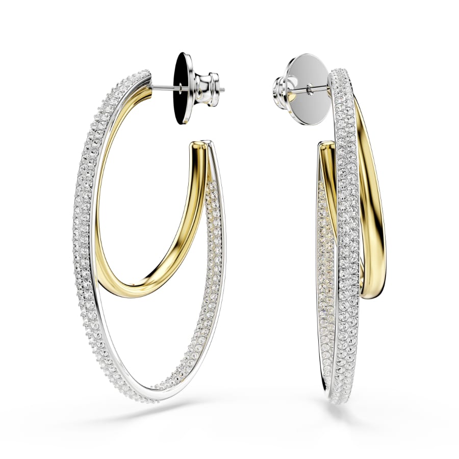 Swarovski Hyperbola Hoop Earrings, Round Cut, Medium, White, Mixed Metal Finish -Swarovski