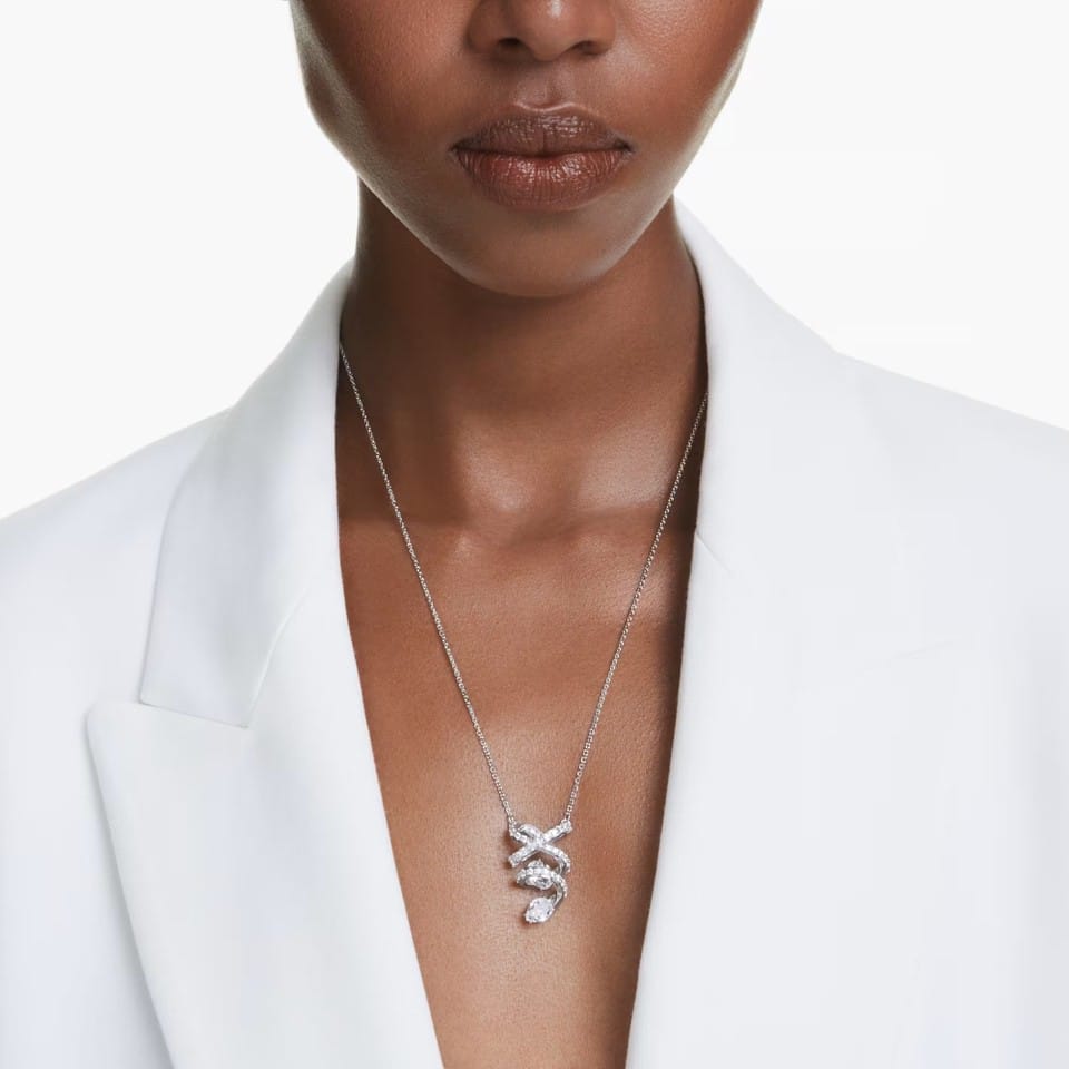Swarovski Hyperbola Pendant Mixed Cut, White, Rhodium Plated -Swarovski