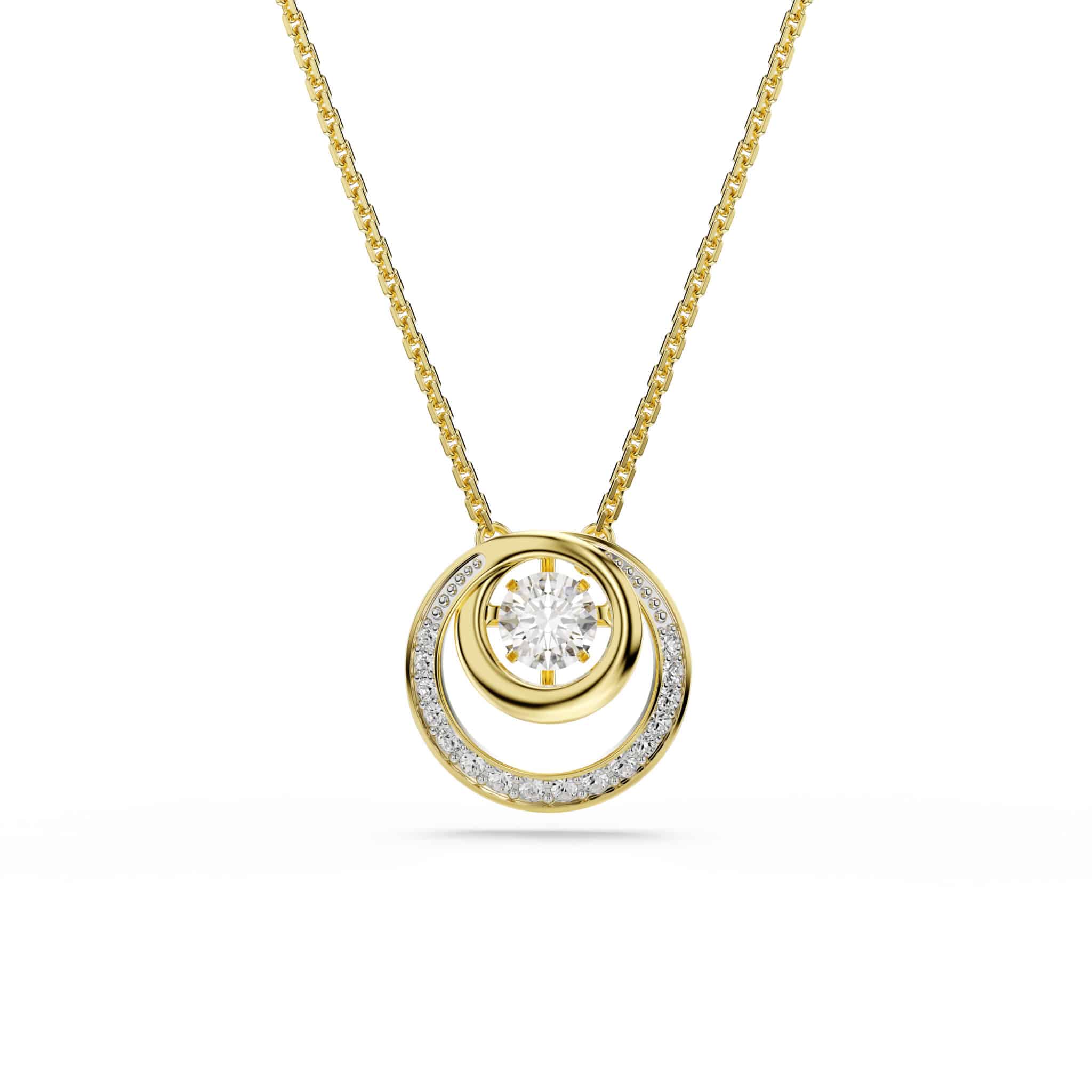 Swarovski Hyperbola Pendant, Round cut, White, Gold-tone plated -Swarovski