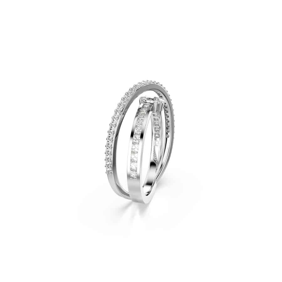 Swarovski Hyperbola Ring, Mixed Cuts, White, Rhodium Plated -Swarovski