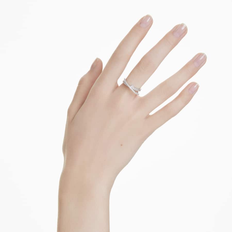 Swarovski Hyperbola Ring, Mixed Cuts, White, Rhodium Plated -Swarovski
