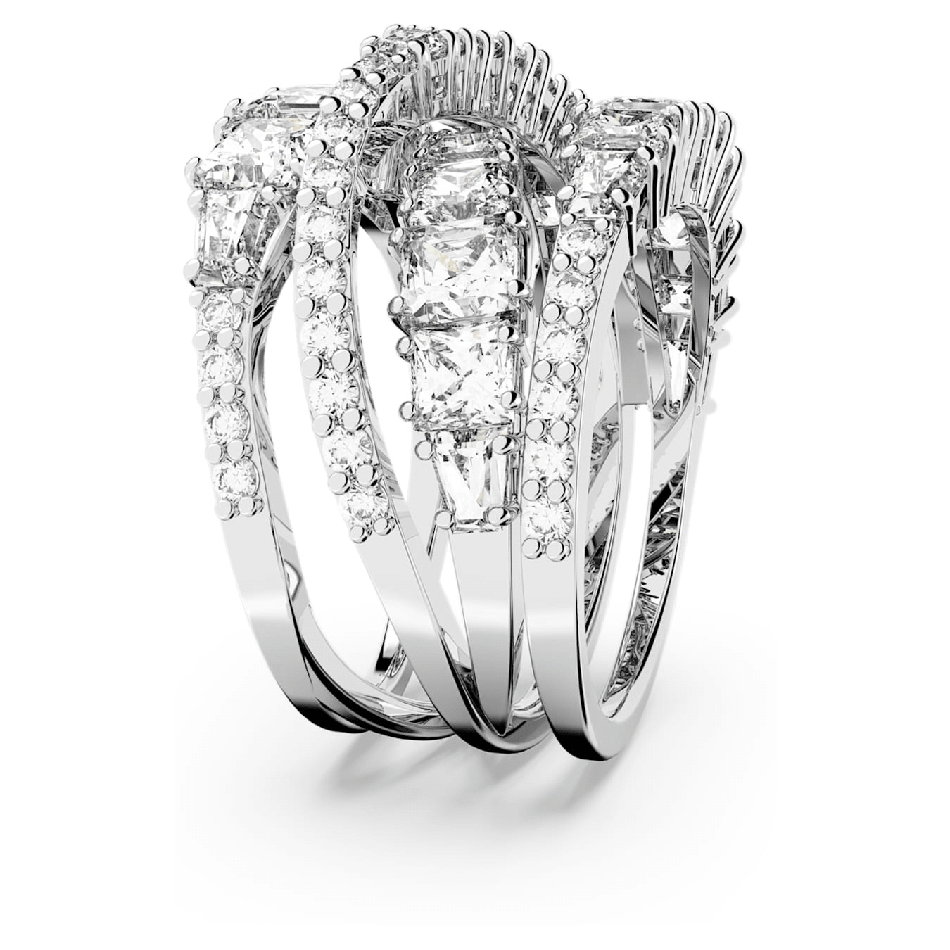 Swarovski Hyperbola ring Mixed cuts, White, Rhodium plated -Swarovski
