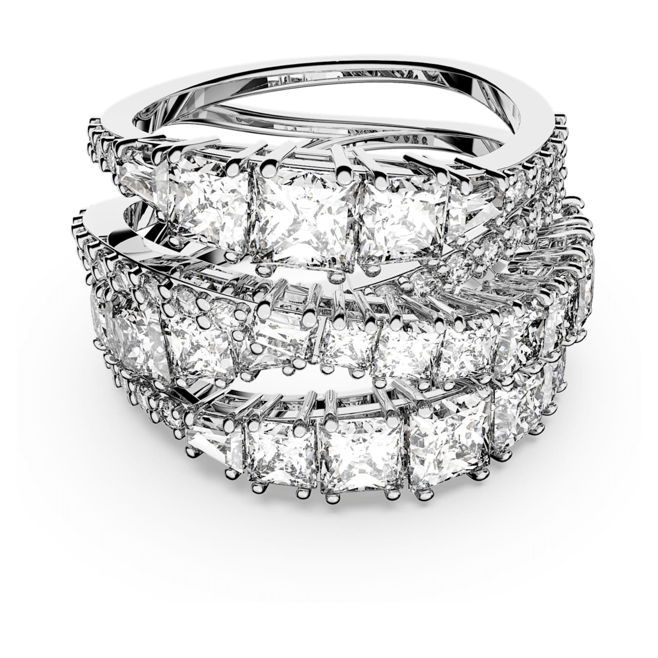 Swarovski Hyperbola ring Mixed cuts, White, Rhodium plated -Swarovski