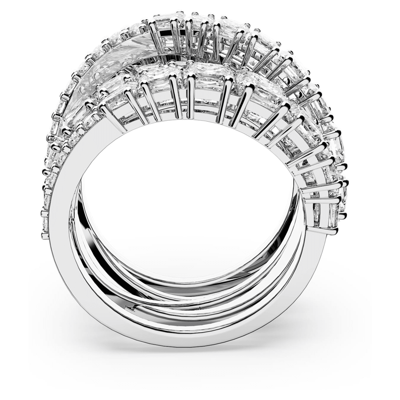 Swarovski Hyperbola ring Mixed cuts, White, Rhodium plated -Swarovski