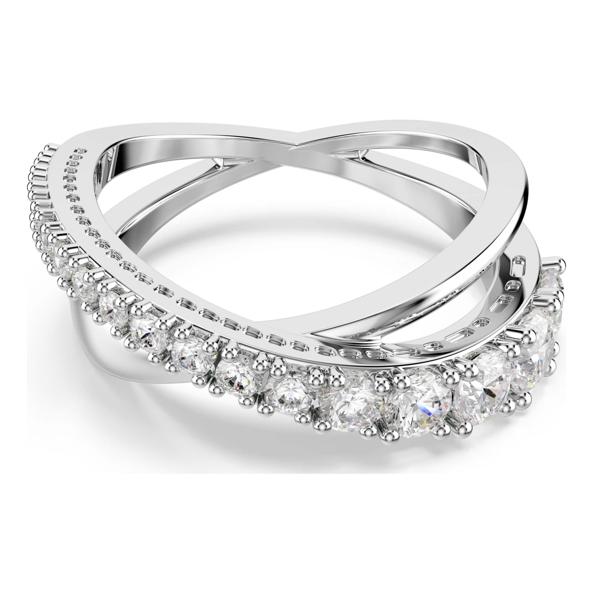 Swarovski Hyperbola ring, Mixed cuts, White, Silver-tone finish -Swarovski