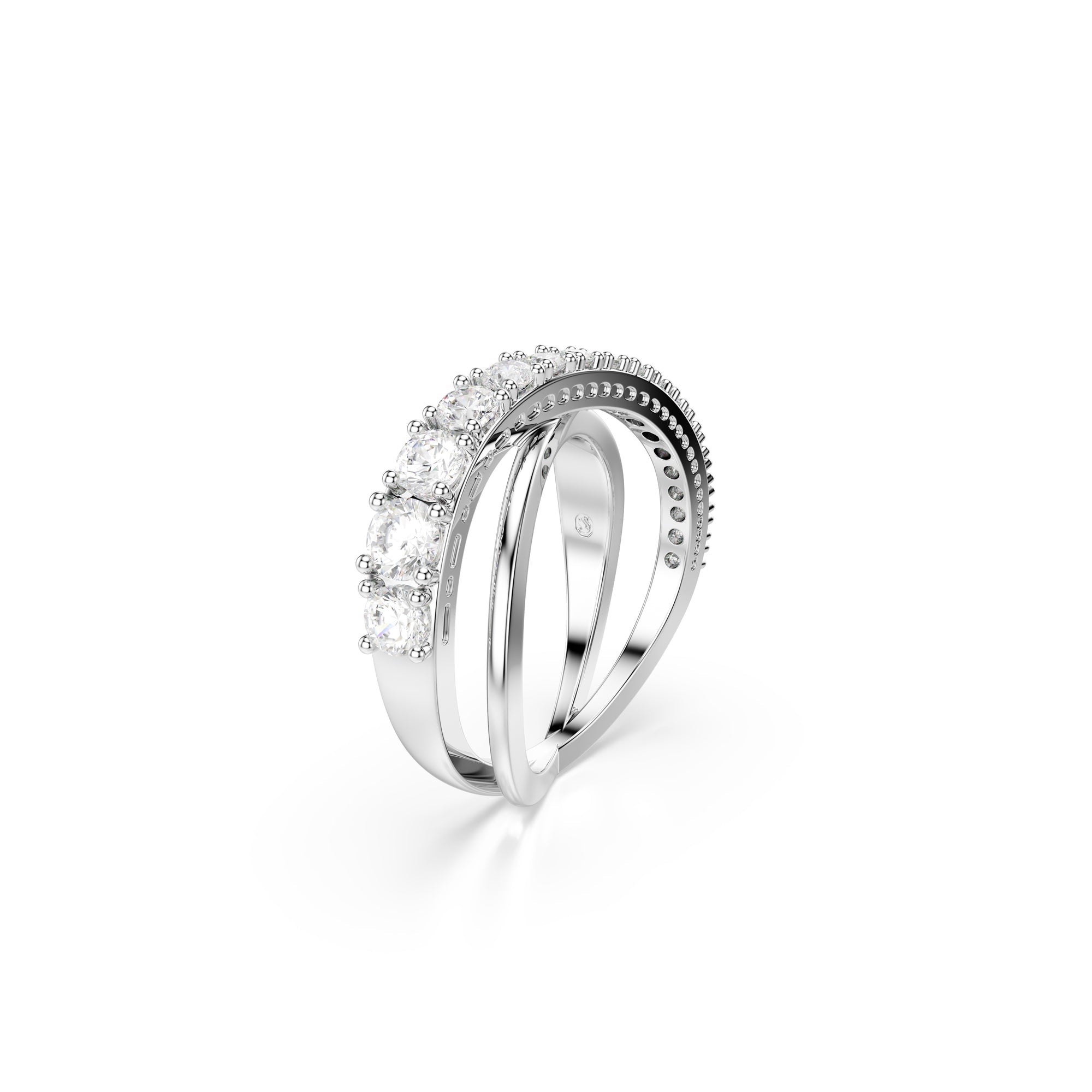 Swarovski Hyperbola ring, Mixed cuts, White, Silver-tone finish -Swarovski