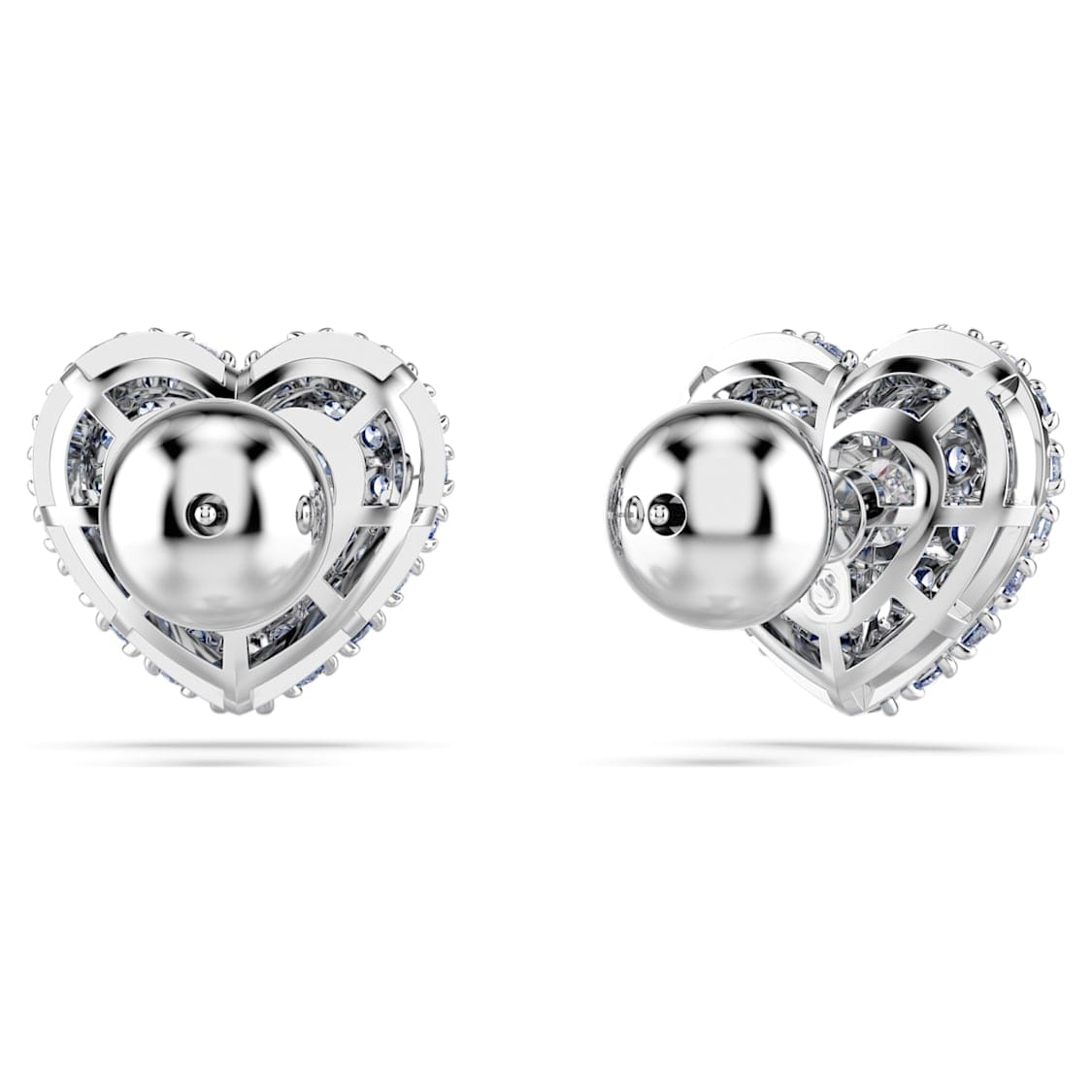Swarovski Hyperbola Stud Earrings Heart, Blue, Rhodium Plated -Swarovski