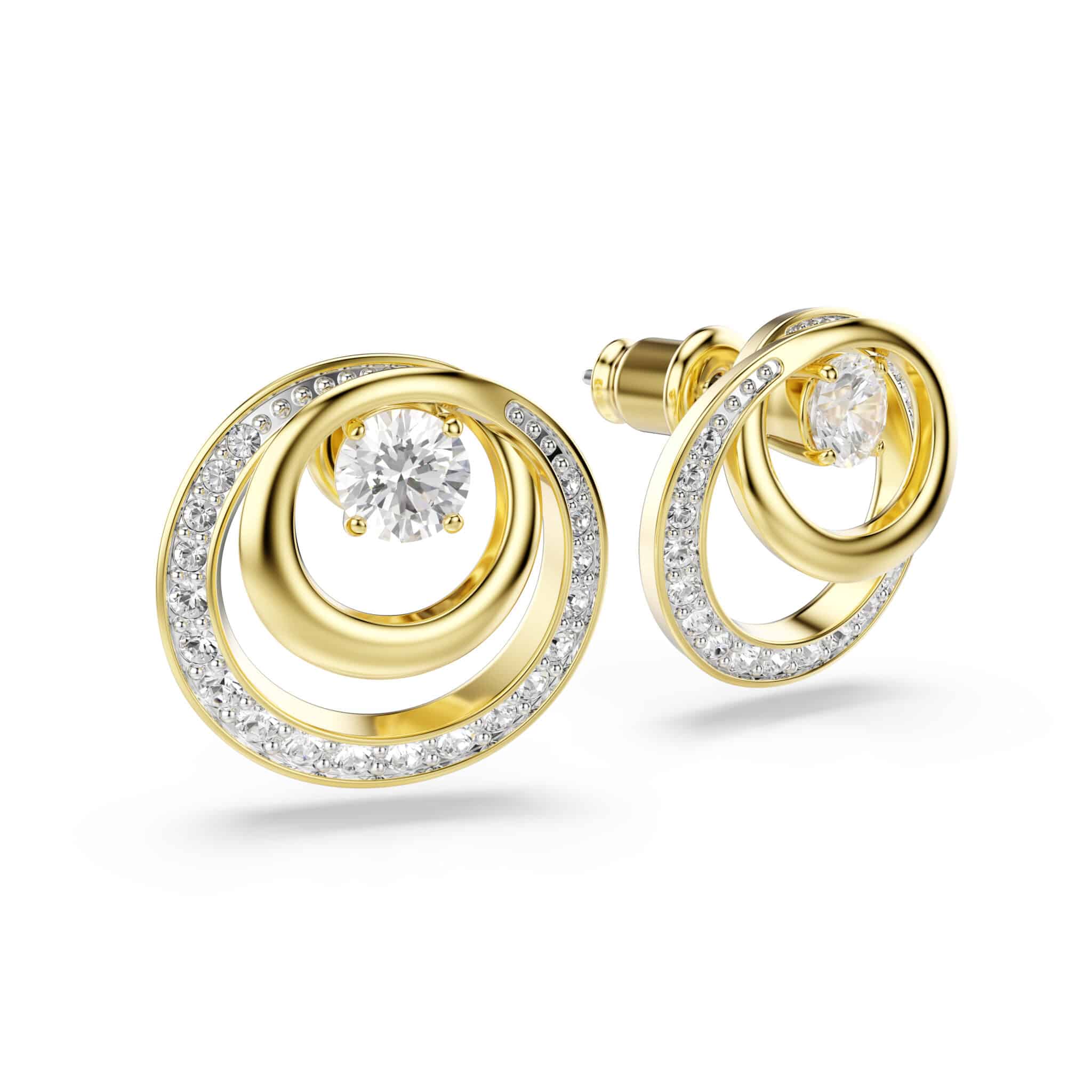 Swarovski Hyperbola stud Earrings, Round cut, White, Gold-tone plated -Swarovski