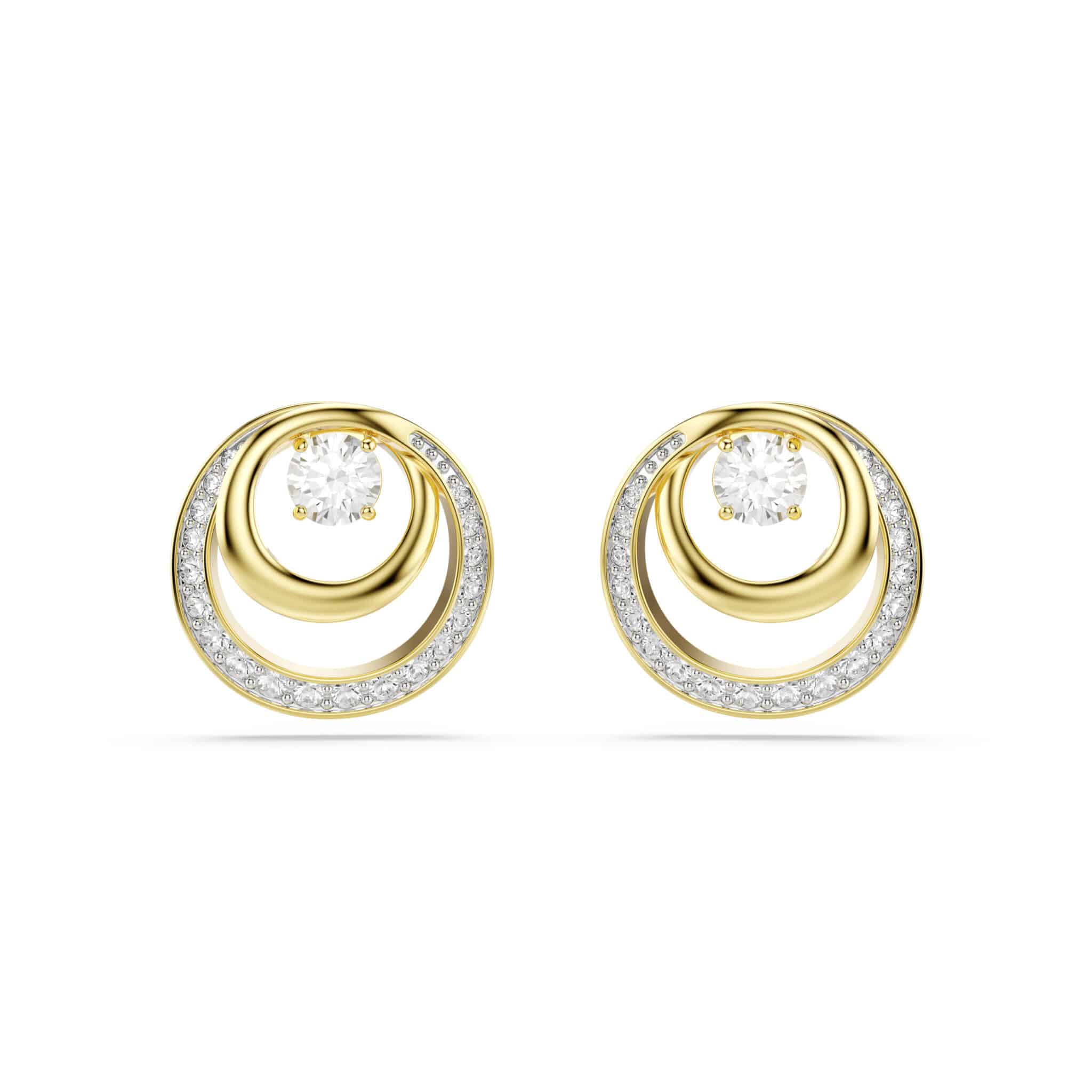 Swarovski Hyperbola stud Earrings, Round cut, White, Gold-tone plated -Swarovski