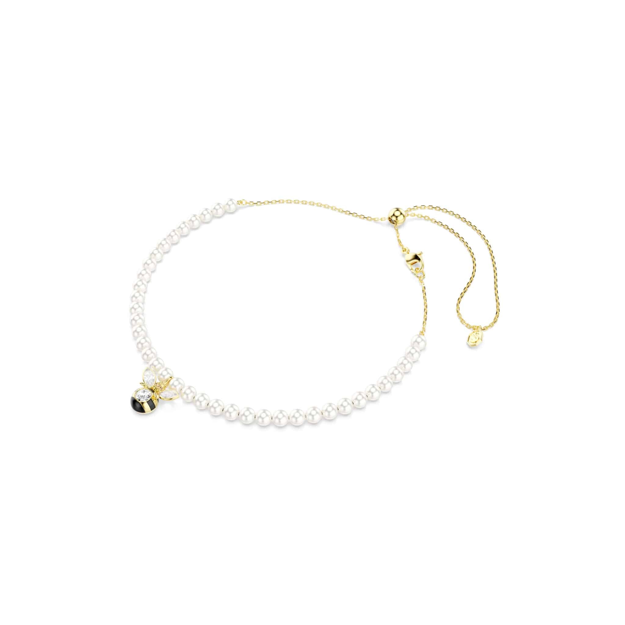 Swarovski Idyllia Choker, Crystal pearl, Mixed cuts, Bee, White, Gold-tone plated -Swarovski