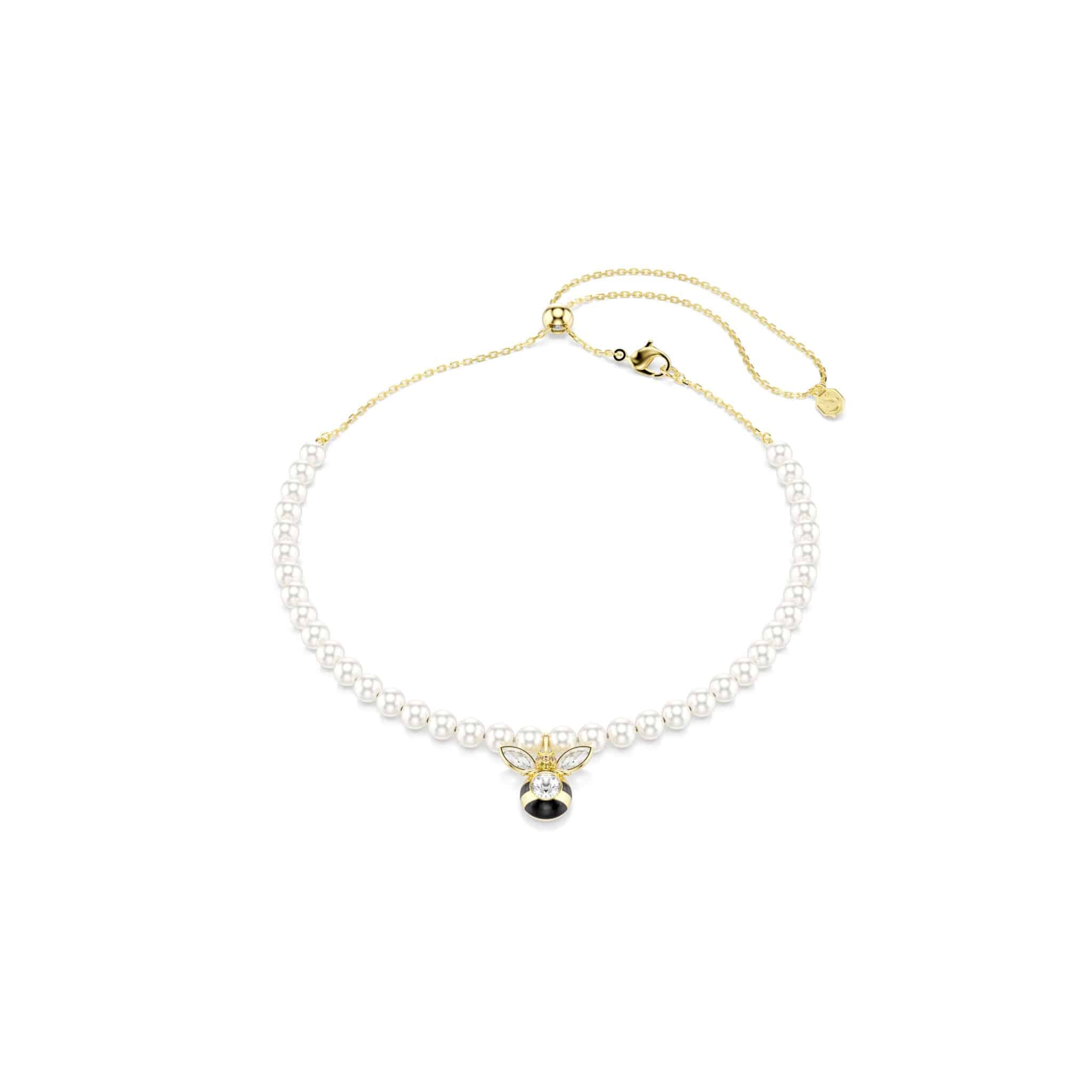 Swarovski Idyllia Choker, Crystal pearl, Mixed cuts, Bee, White, Gold-tone plated -Swarovski