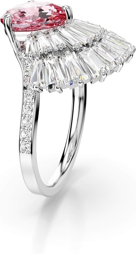 Swarovski Idyllia Cocktail Ring, Mixed Cuts, Shell, Pink, Rhodium Plated -Swarovski