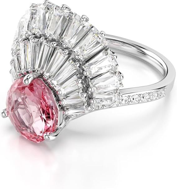 Swarovski Idyllia Cocktail Ring, Mixed Cuts, Shell, Pink, Rhodium Plated -Swarovski