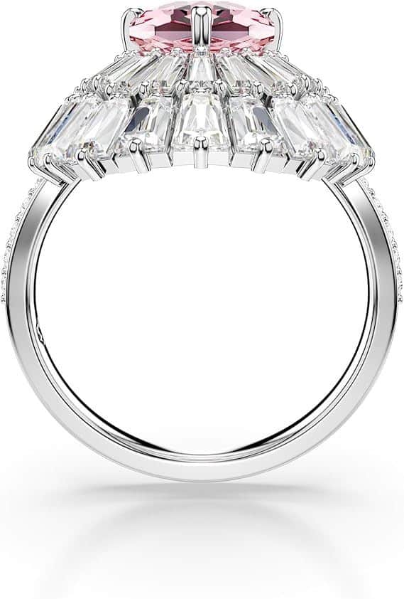 Swarovski Idyllia Cocktail Ring, Mixed Cuts, Shell, Pink, Rhodium Plated -Swarovski