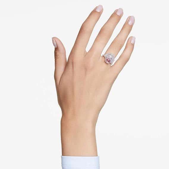 Swarovski Idyllia Cocktail Ring, Mixed Cuts, Shell, Pink, Rhodium Plated -Swarovski