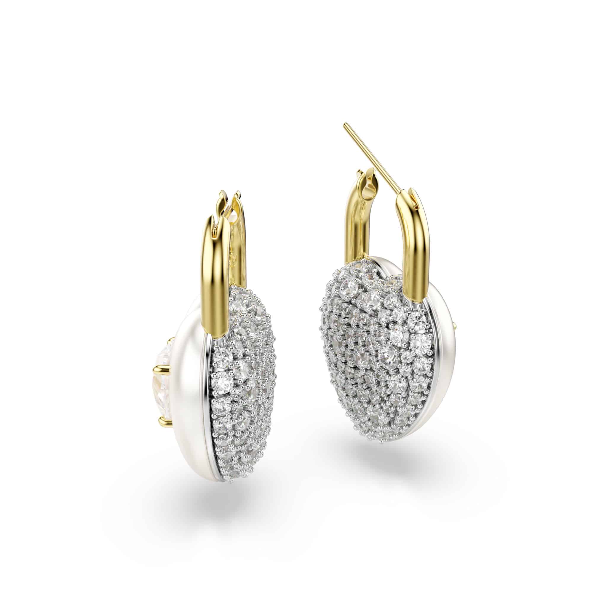Swarovski Idyllia Drop Earrings, Mixed cuts, Heart, White, Gold-tone plated -Swarovski