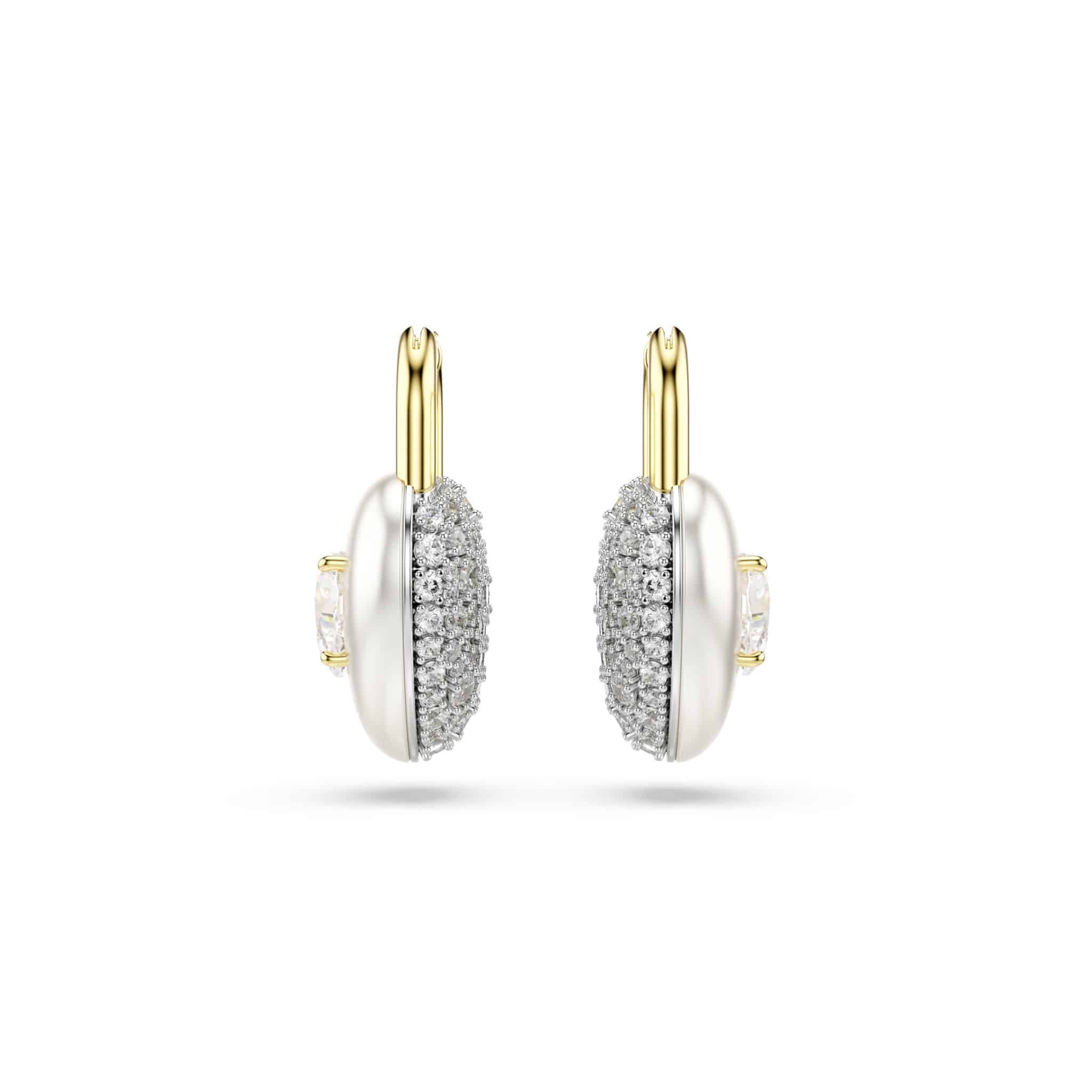 Swarovski Idyllia Drop Earrings, Mixed cuts, Heart, White, Gold-tone plated -Swarovski