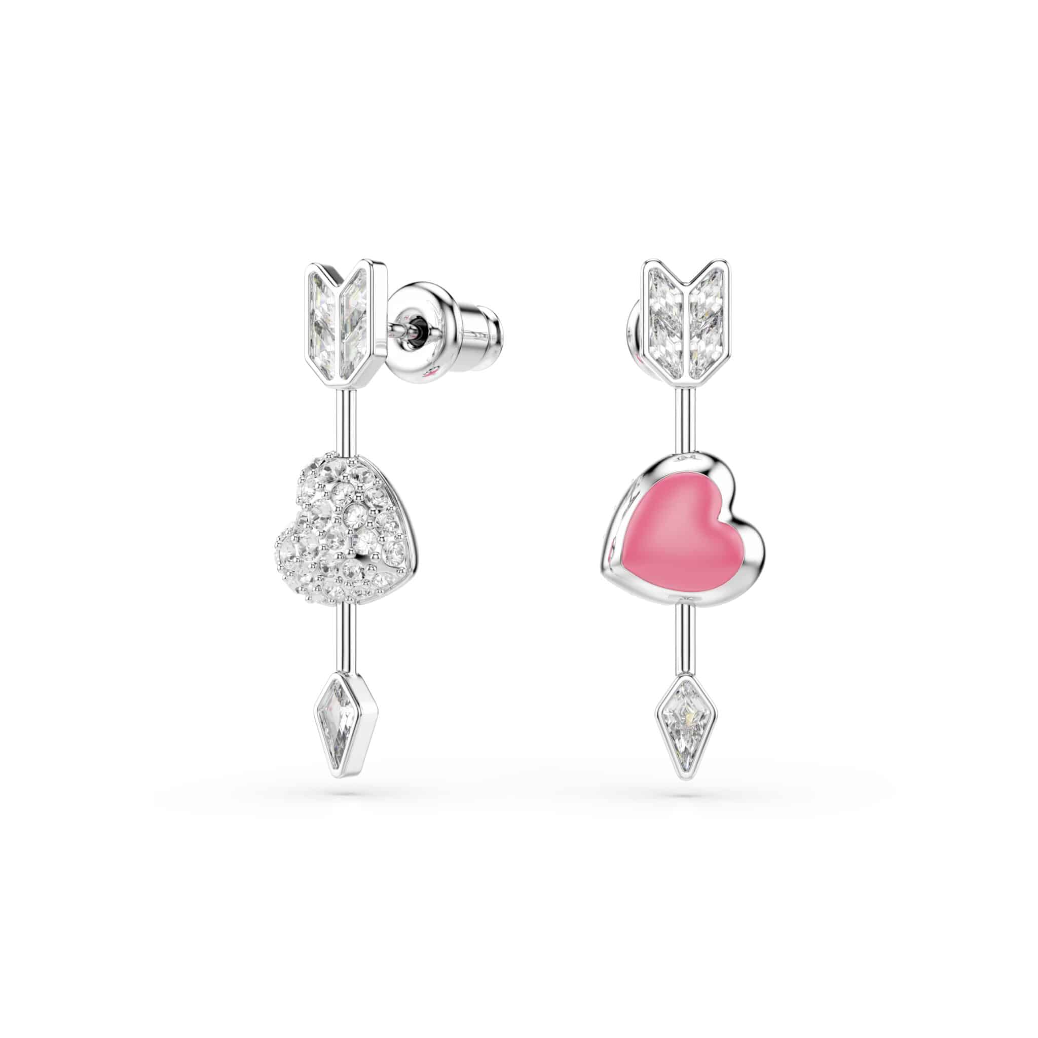 Swarovski Idyllia Drop Earrings, Mixed cuts, Heart with arrow, White, Rhodium plated -Swarovski