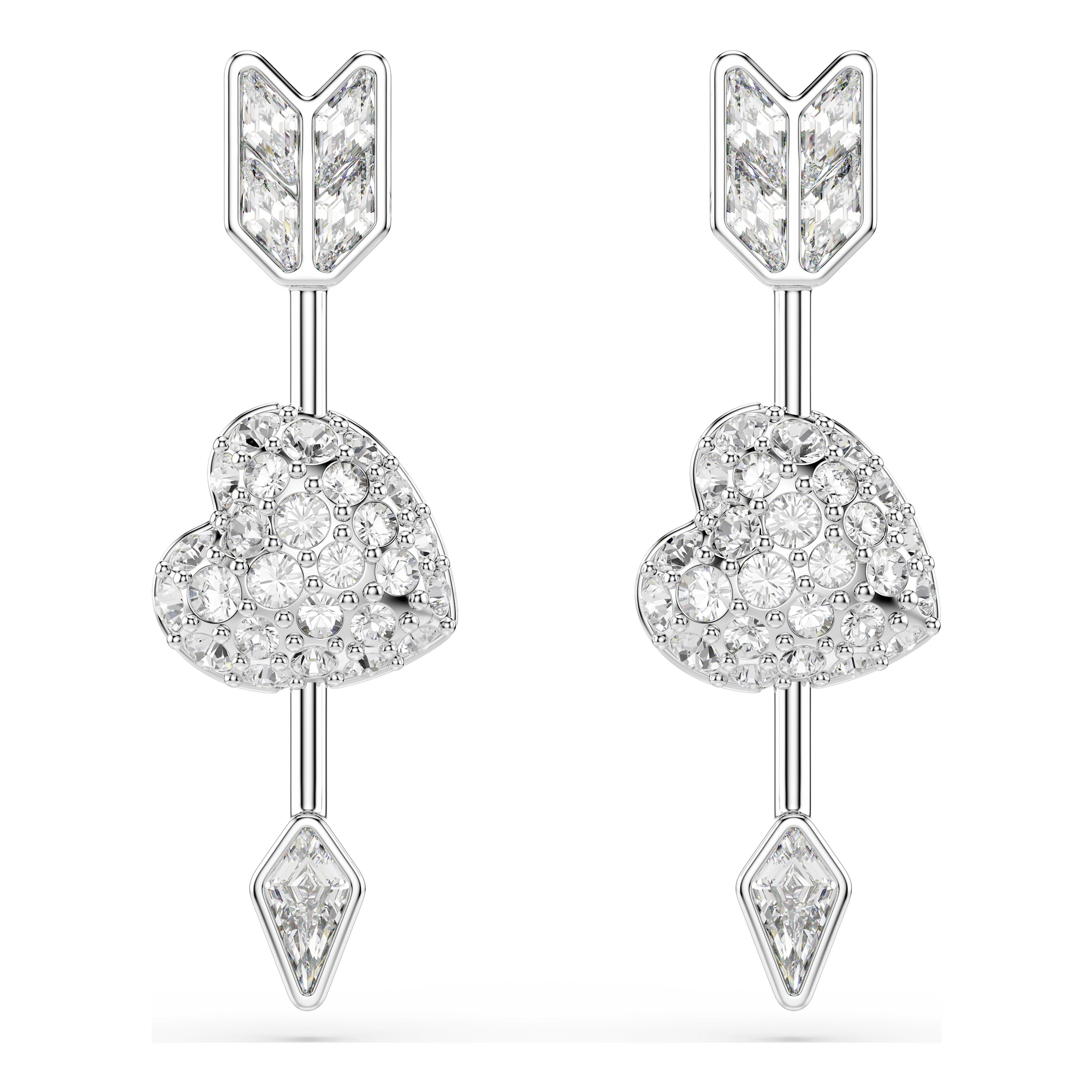 Swarovski Idyllia Drop Earrings, Mixed cuts, Heart with arrow, White, Rhodium plated -Swarovski