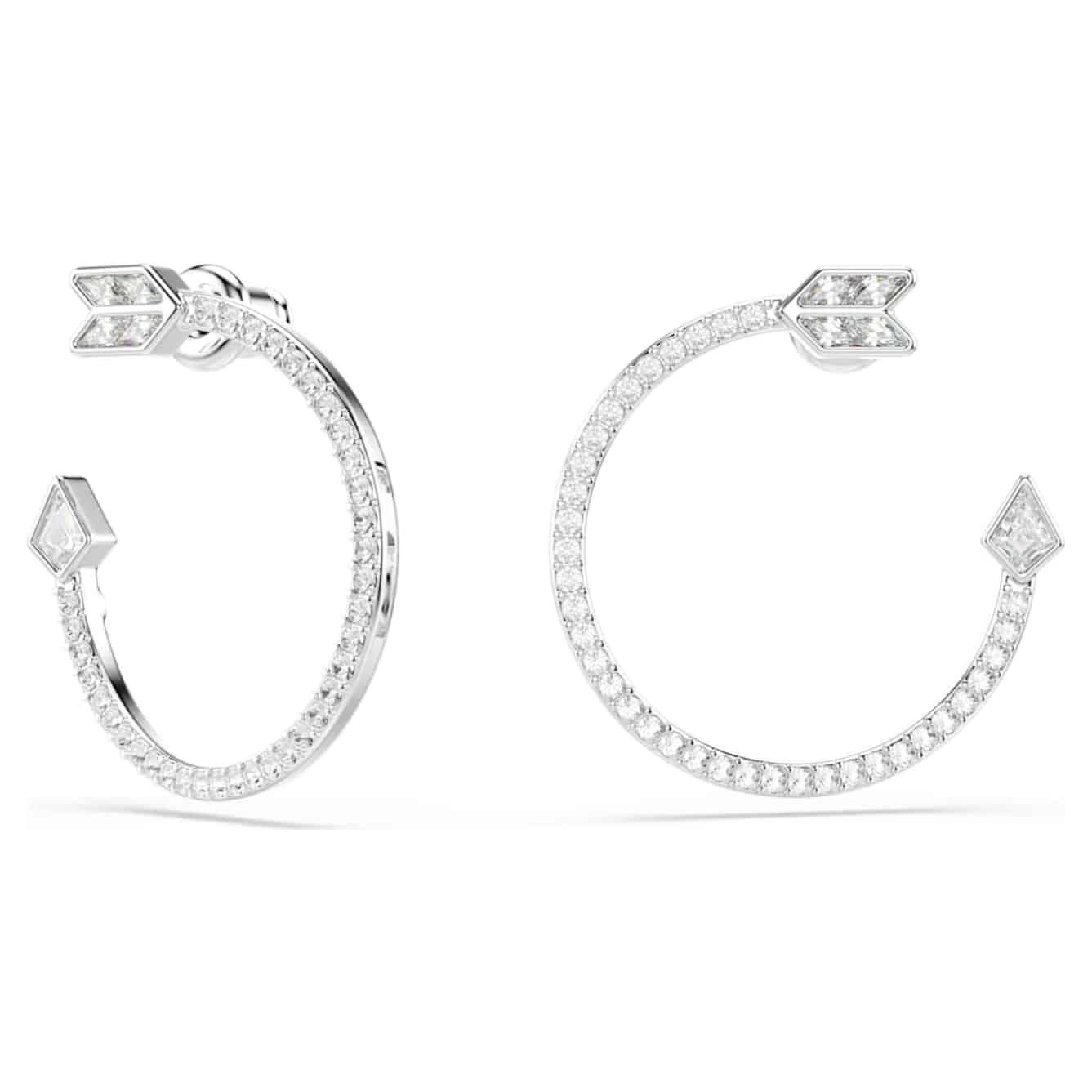 Swarovski Idyllia Hoop Earrings, Mixed cuts, Arrow, White, Rhodium plated -Swarovski