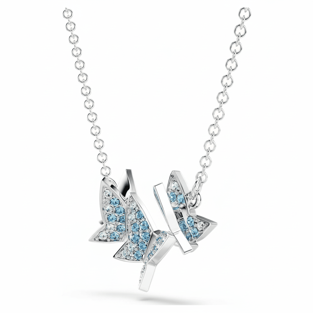 Swarovski Idyllia Lilia necklace Butterfly, Blue, Rhodium plated -Swarovski