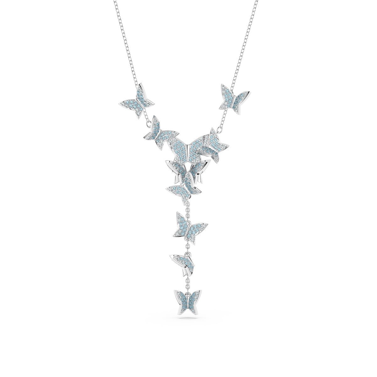 Swarovski Idyllia Lilia Y necklace Butterfly, Blue, Rhodium plated -Swarovski