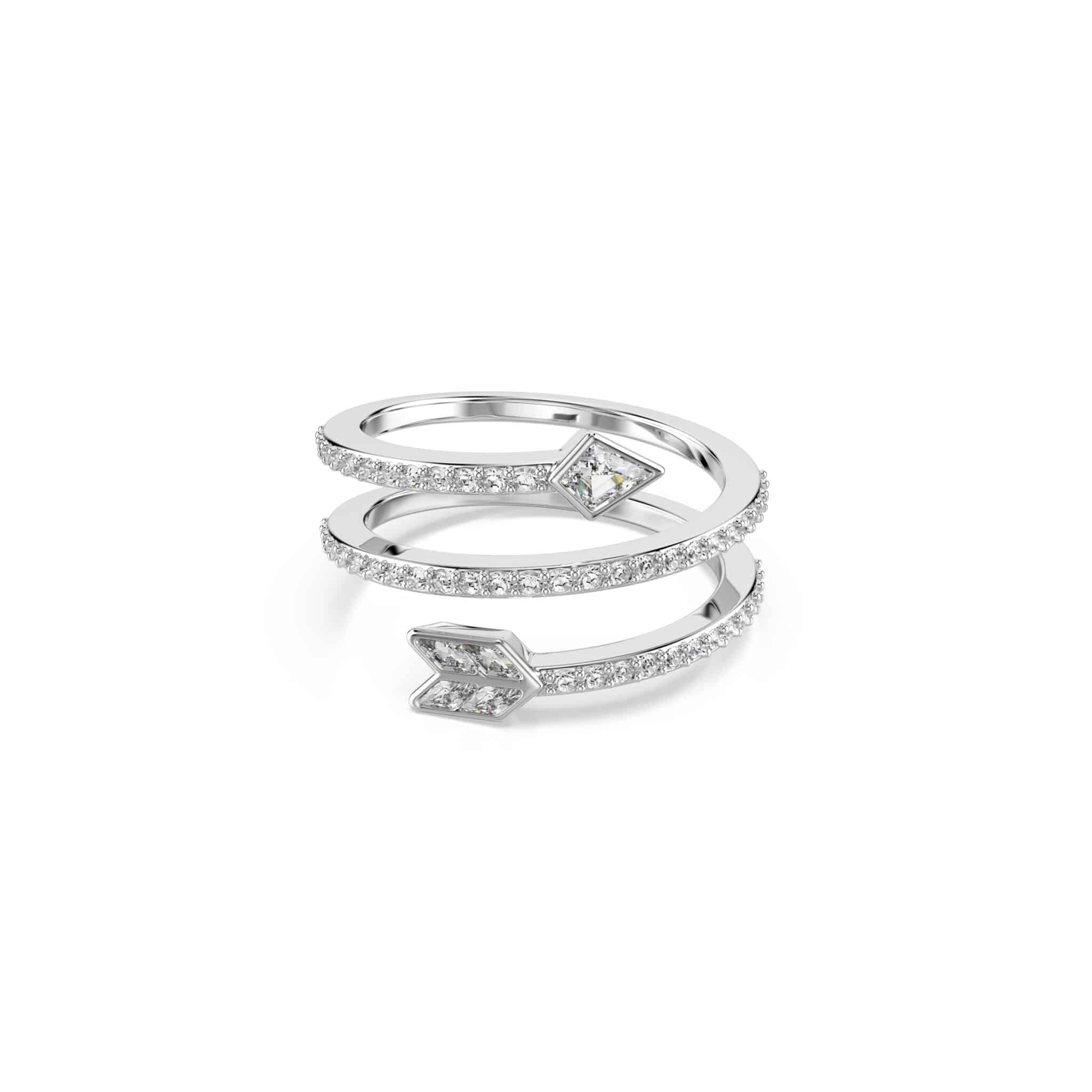 Swarovski Idyllia Motif ring, Mixed cuts, Arrow, White, Rhodium plated -Swarovski