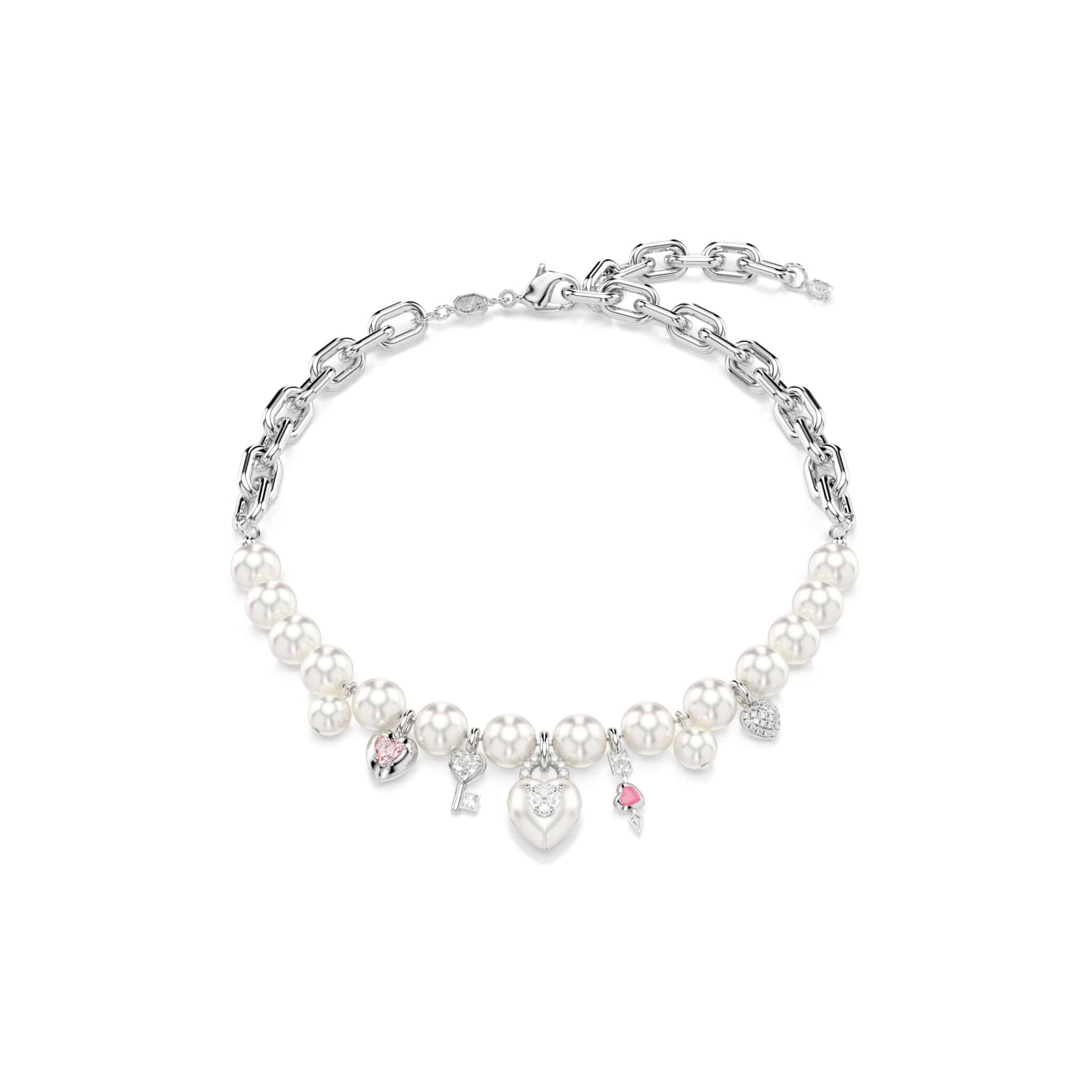 Swarovski Idyllia Necklace, Crystal pearl, Mixed cuts, White, Rhodium plated -Swarovski