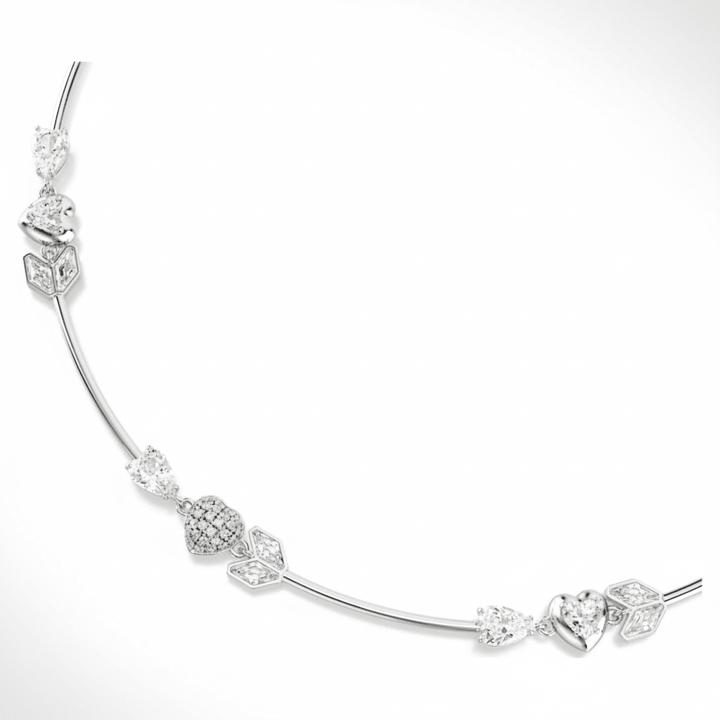 Swarovski Idyllia Necklace, Heart with arrow, White, Rhodium plated -Swarovski