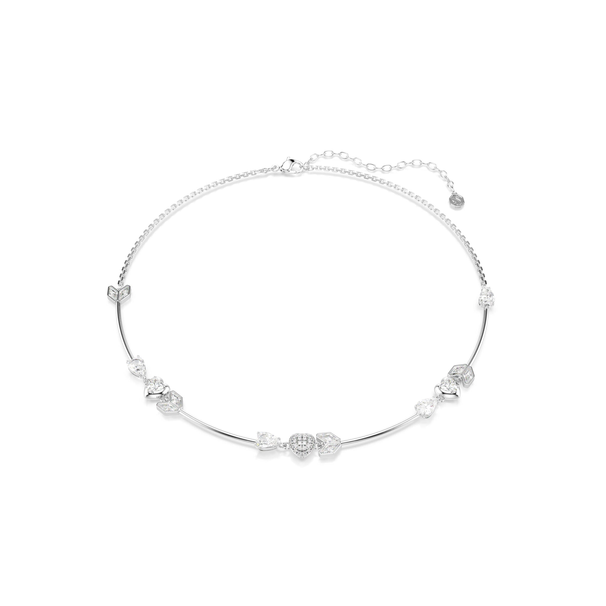 Swarovski Idyllia Necklace, Heart with arrow, White, Rhodium plated -Swarovski