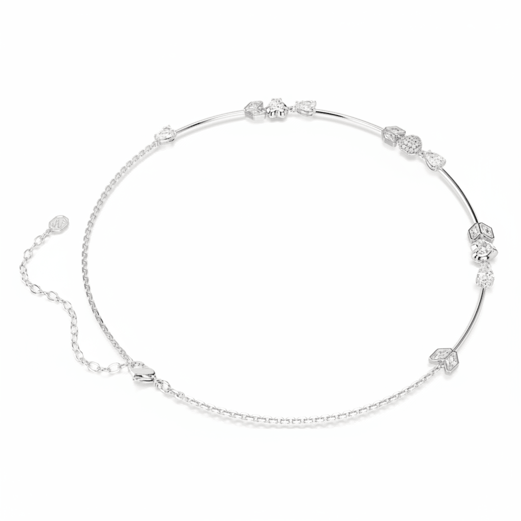 Swarovski Idyllia Necklace, Heart with arrow, White, Rhodium plated -Swarovski