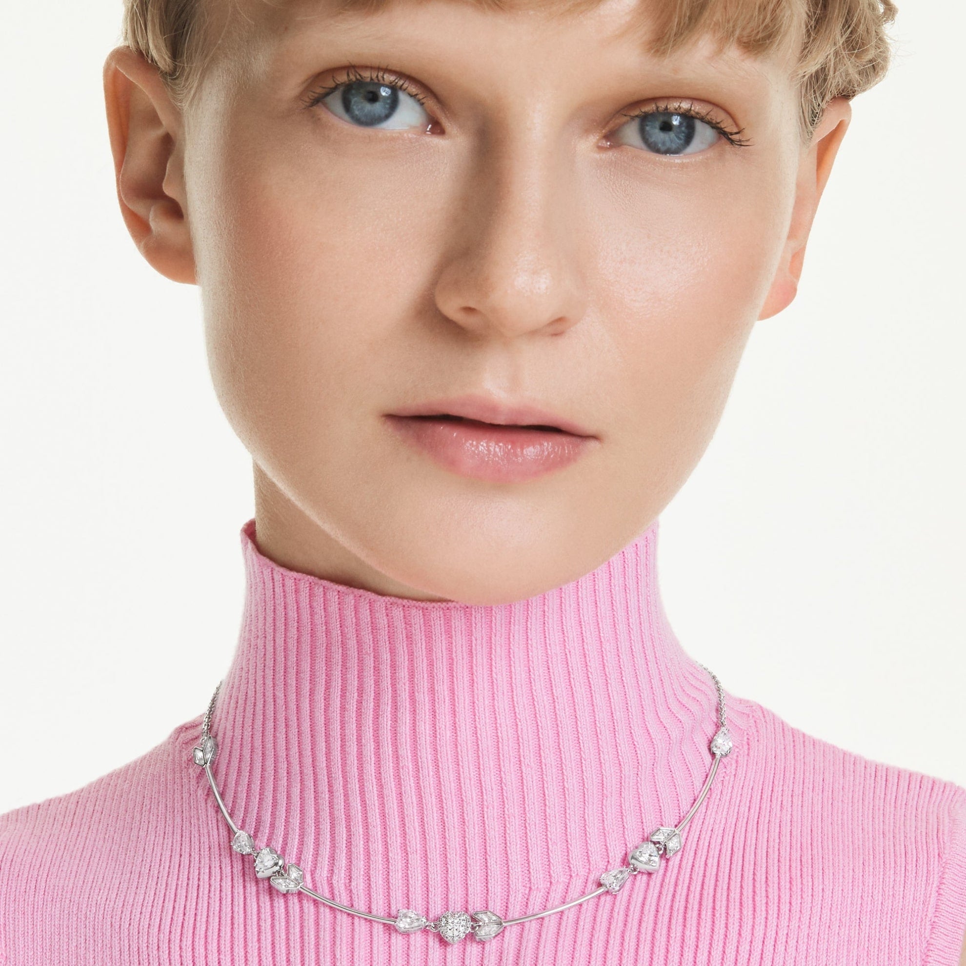 Swarovski Idyllia Necklace, Heart with arrow, White, Rhodium plated -Swarovski