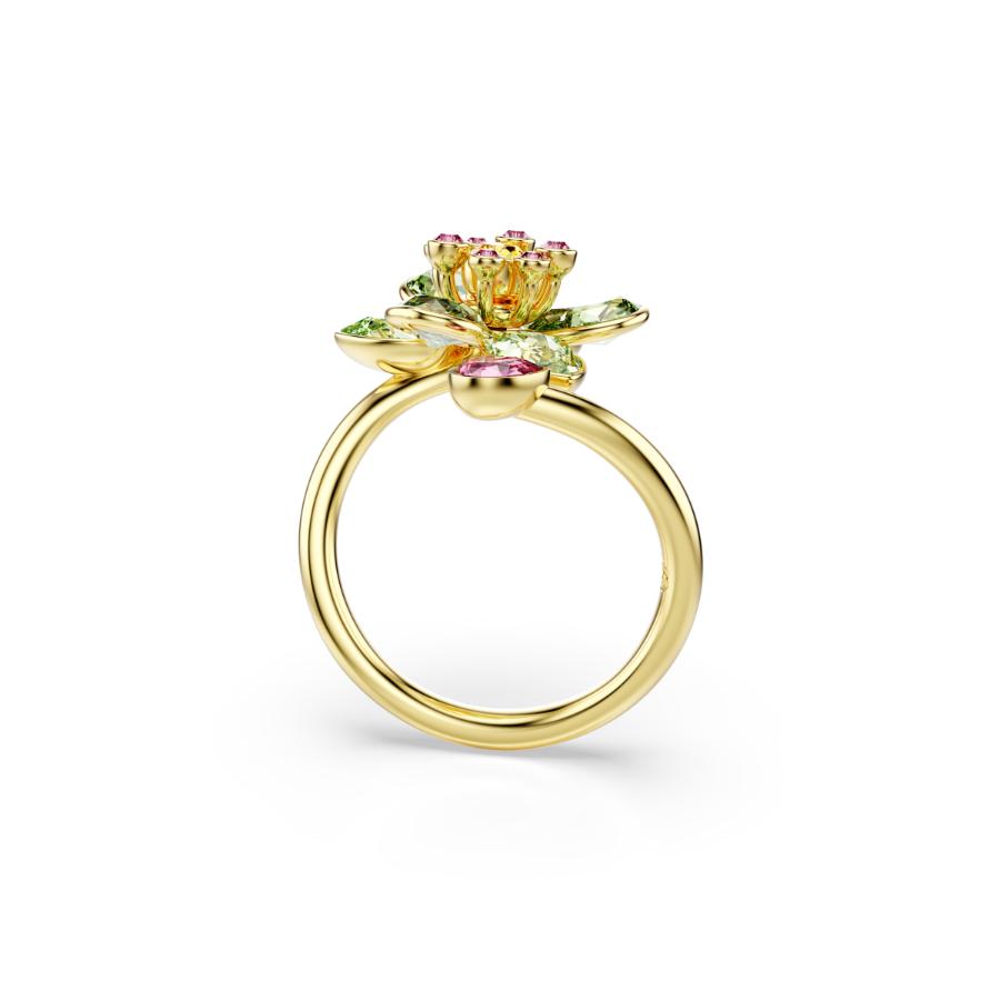 Swarovski Idyllia Open Ring, Mixed Cuts, Flower, Green, Gold-tone Plated -Swarovski
