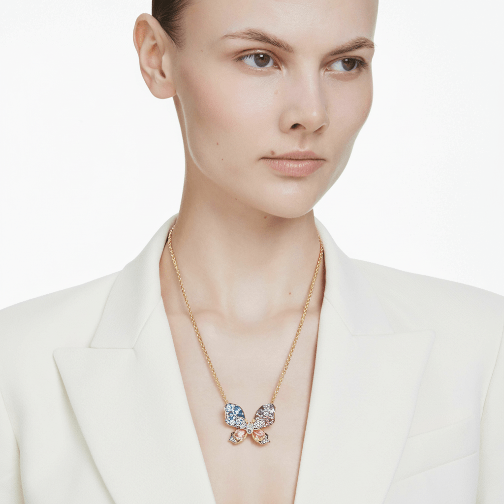 Swarovski Idyllia Pendant and Brooch, Mixed Cuts, Pavé, Butterfly, Multicolored, Mixed Metal Finish -Swarovski