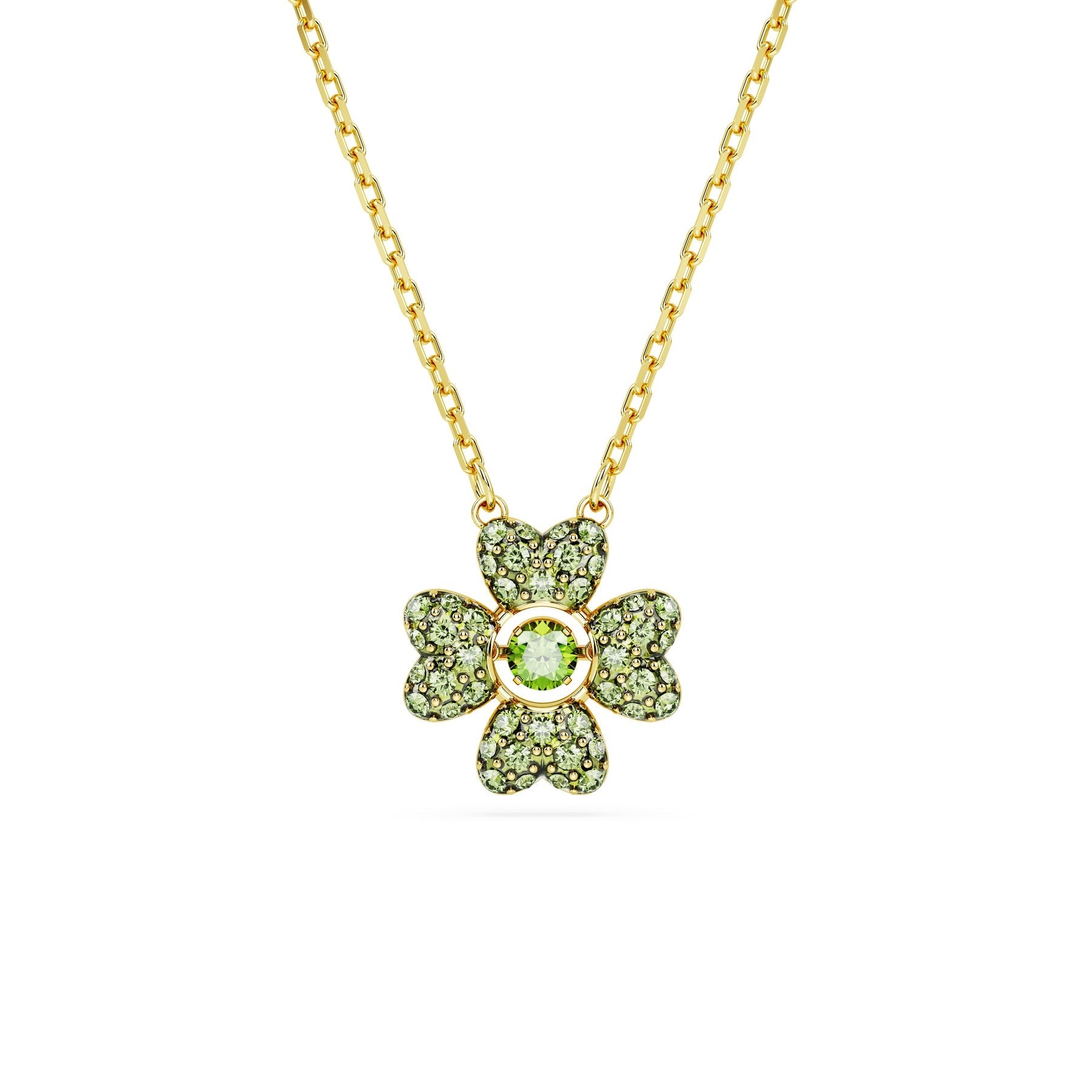 Swarovski Idyllia Pendant Clover, Green, Gold-Tone Plated -Swarovski
