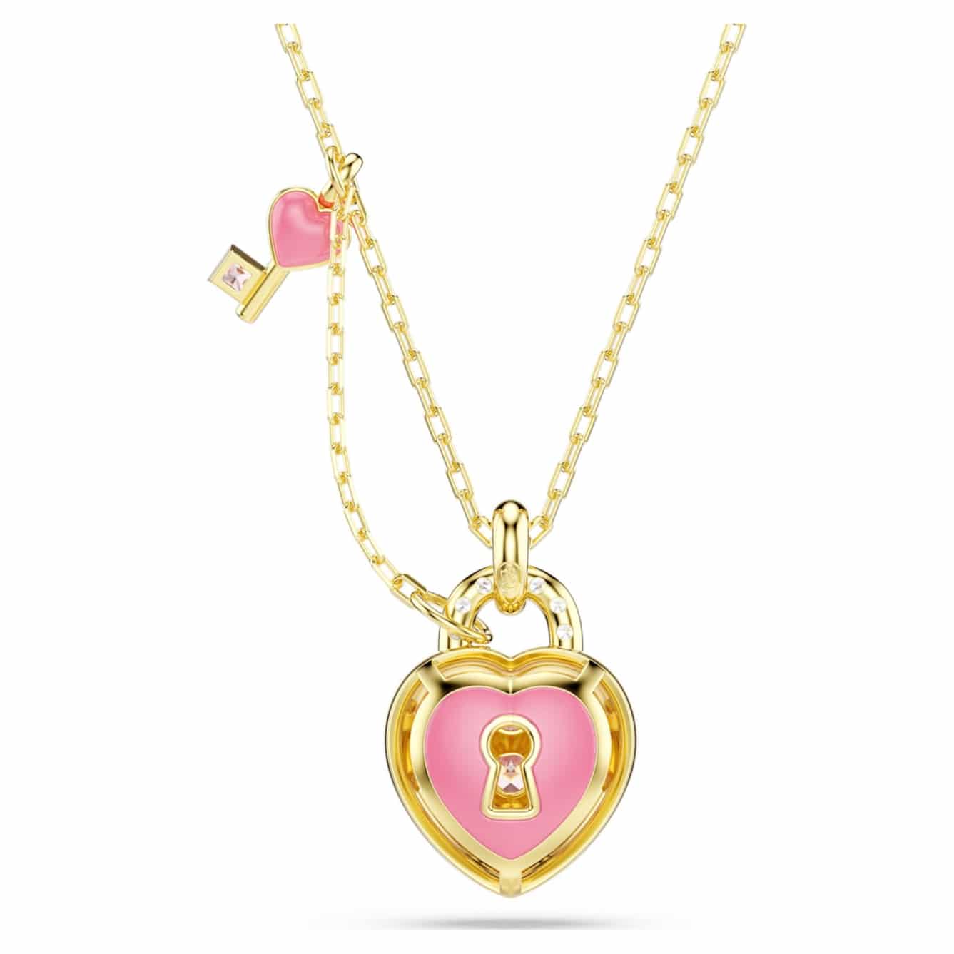 Swarovski Idyllia Pendant, Mixed cuts, Heart, Key, Pink, Gold-tone plated -Swarovski