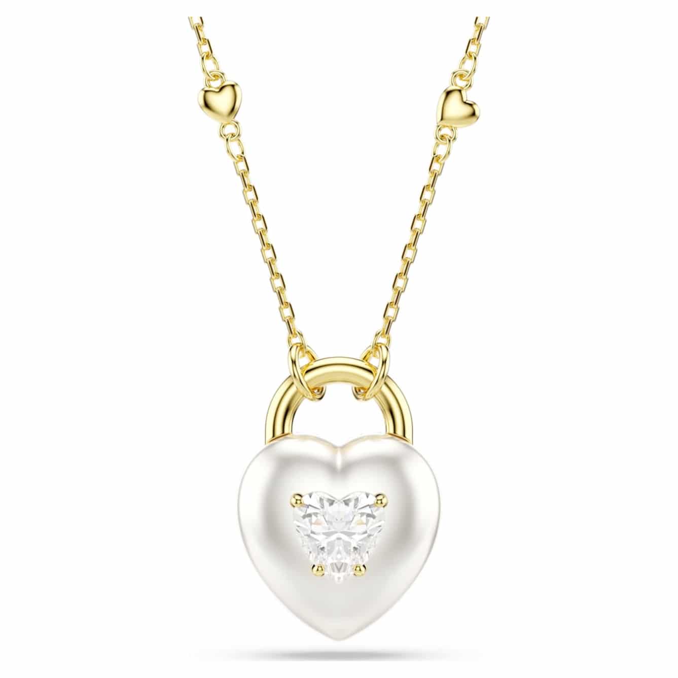 Swarovski Idyllia Pendant, Mixed cuts, Heart, White, Gold-tone plated -Swarovski