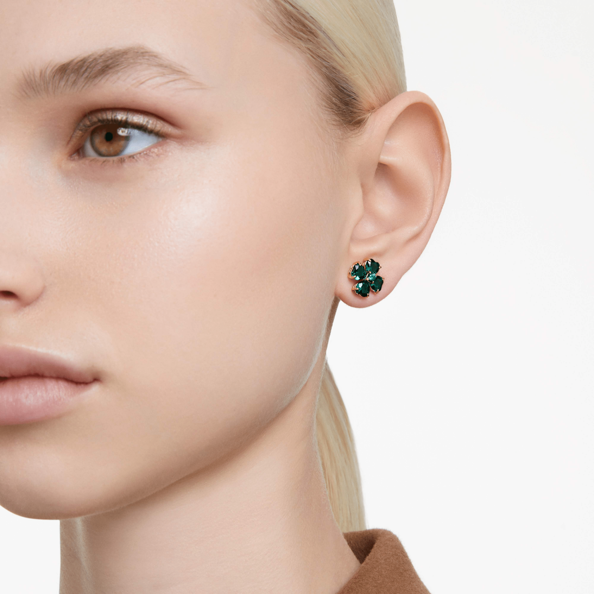 Swarovski Idyllia Pierced Earrings Stud Clover Gre/Gos -Swarovski