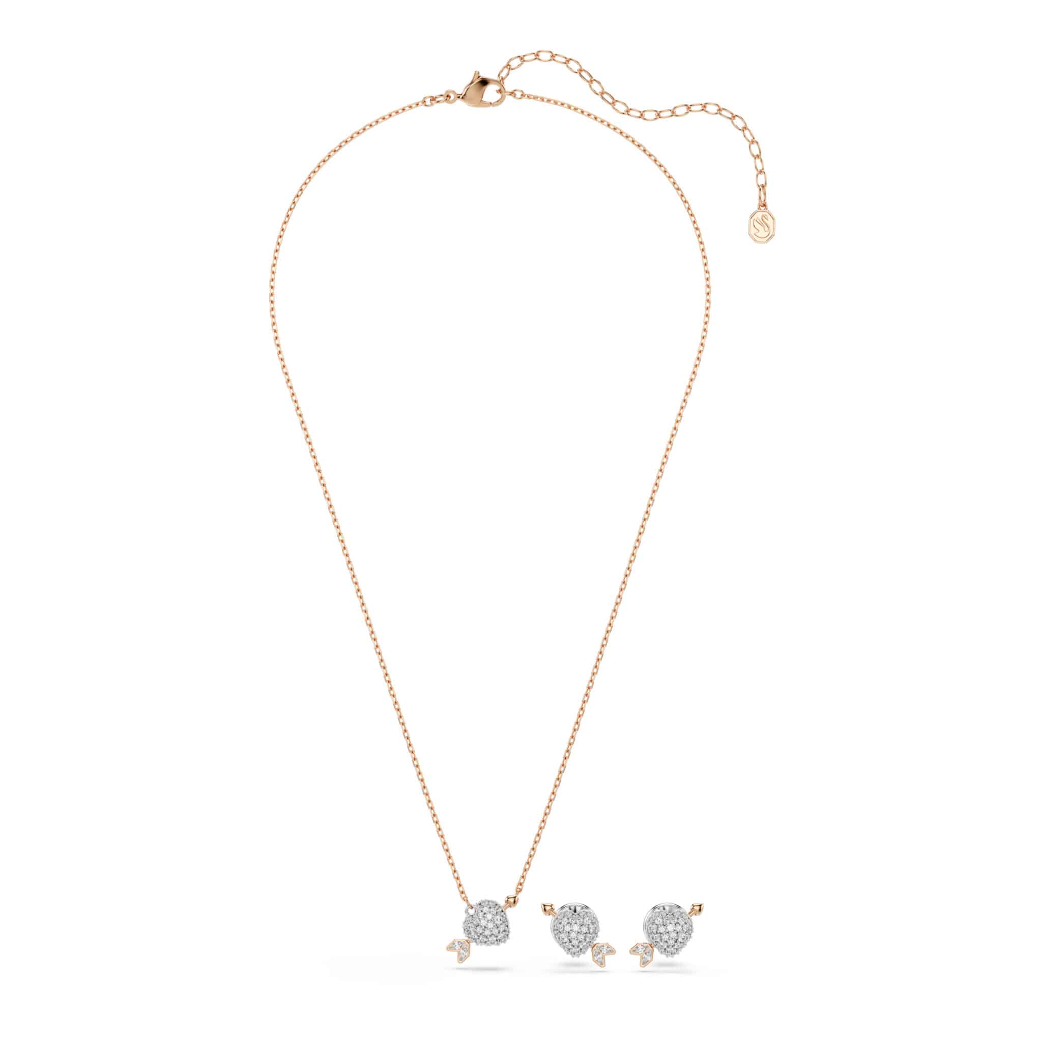 Swarovski Idyllia set, Mixed cuts, Heart with arrow, White, Rose gold-tone plated -Swarovski