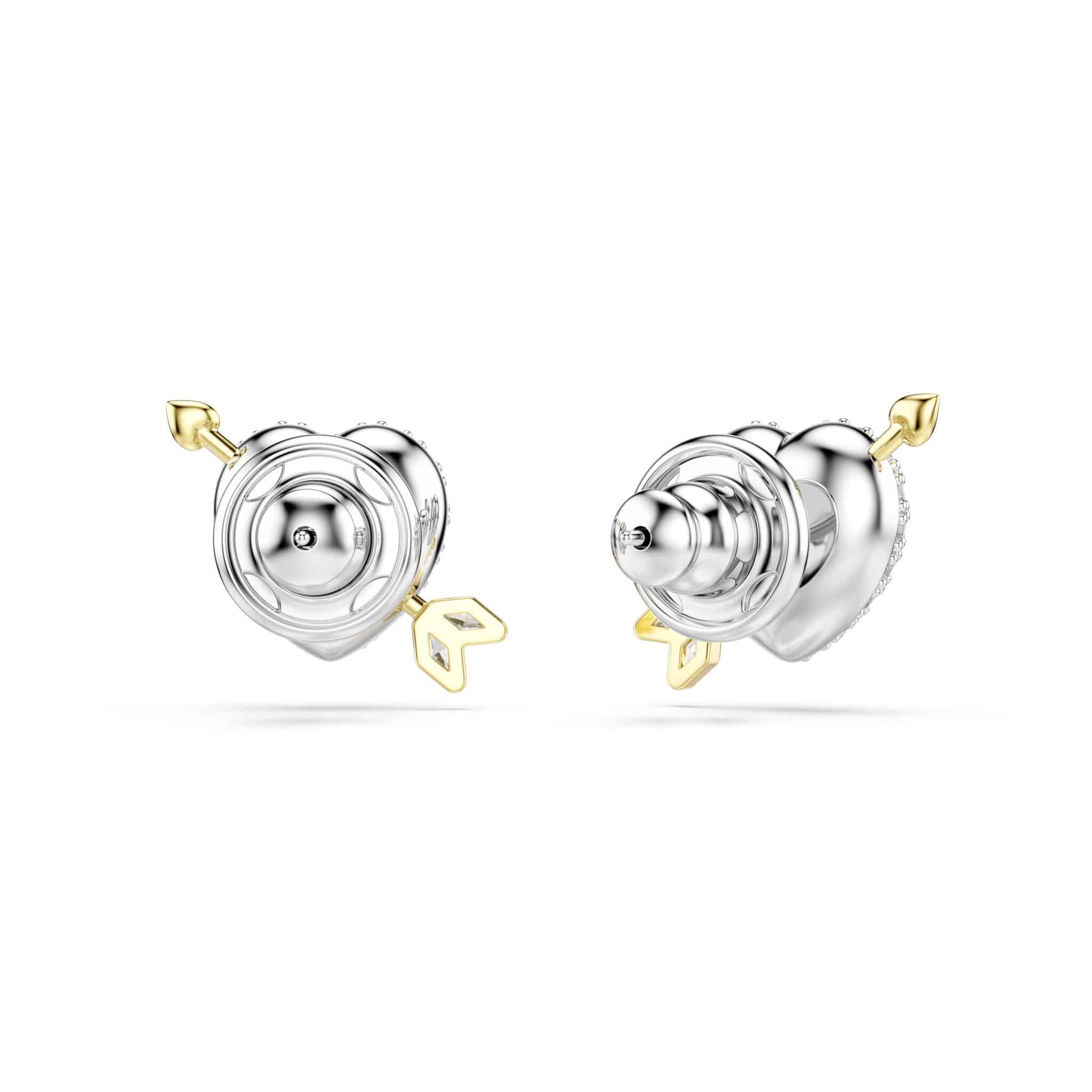 Swarovski Idyllia stud Earrings, Mixed cuts, Heart with arrow, White, Mixed metal finish -Swarovski