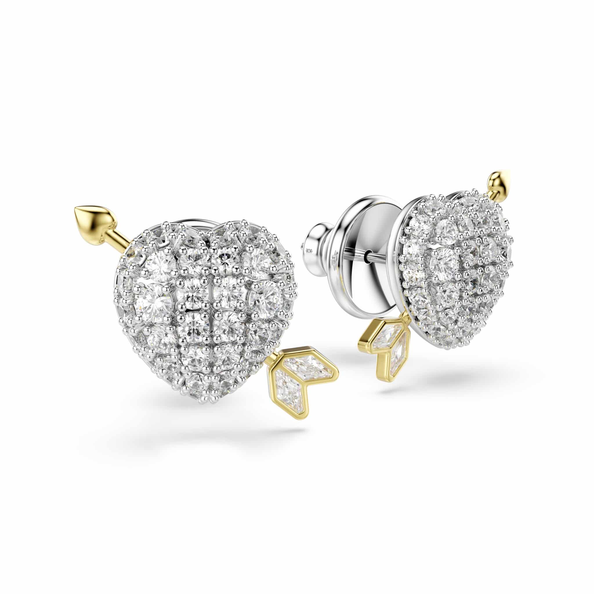 Swarovski Idyllia stud Earrings, Mixed cuts, Heart with arrow, White, Mixed metal finish -Swarovski