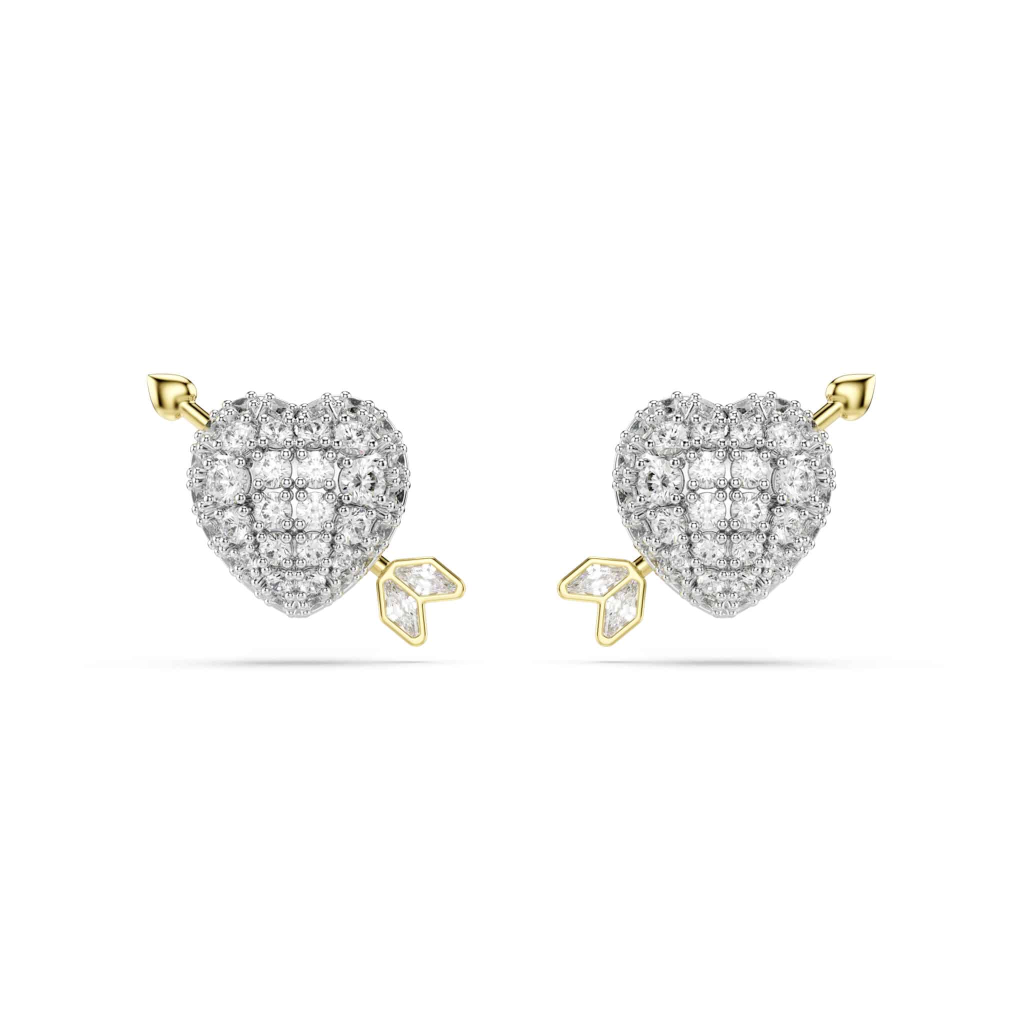 Swarovski Idyllia stud Earrings, Mixed cuts, Heart with arrow, White, Mixed metal finish -Swarovski